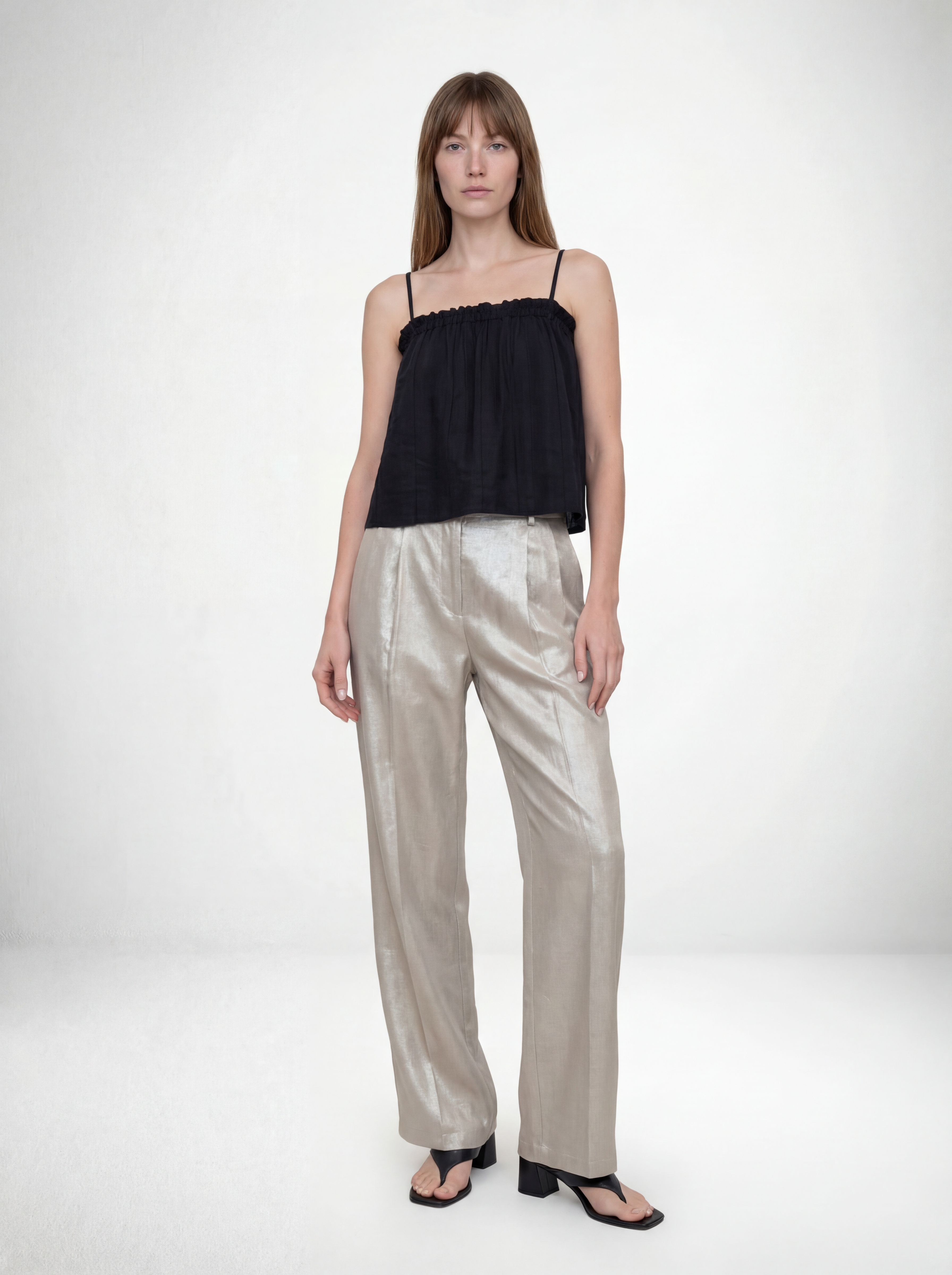 High Waisted Pleated Trouser Pant in Champagne Shimmer Twill