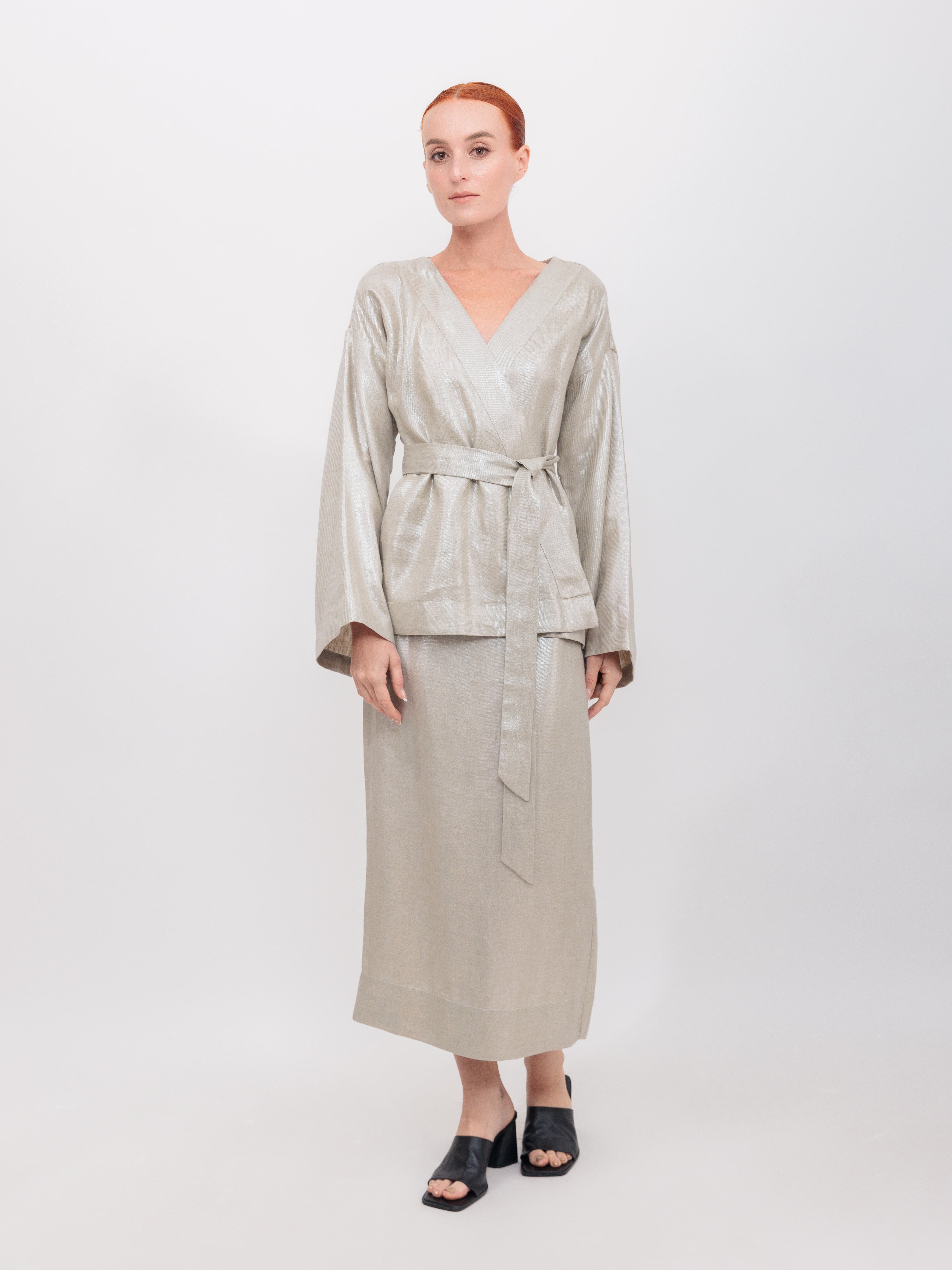 Pencil Skirt in Champagne Shimmer Twill Linen