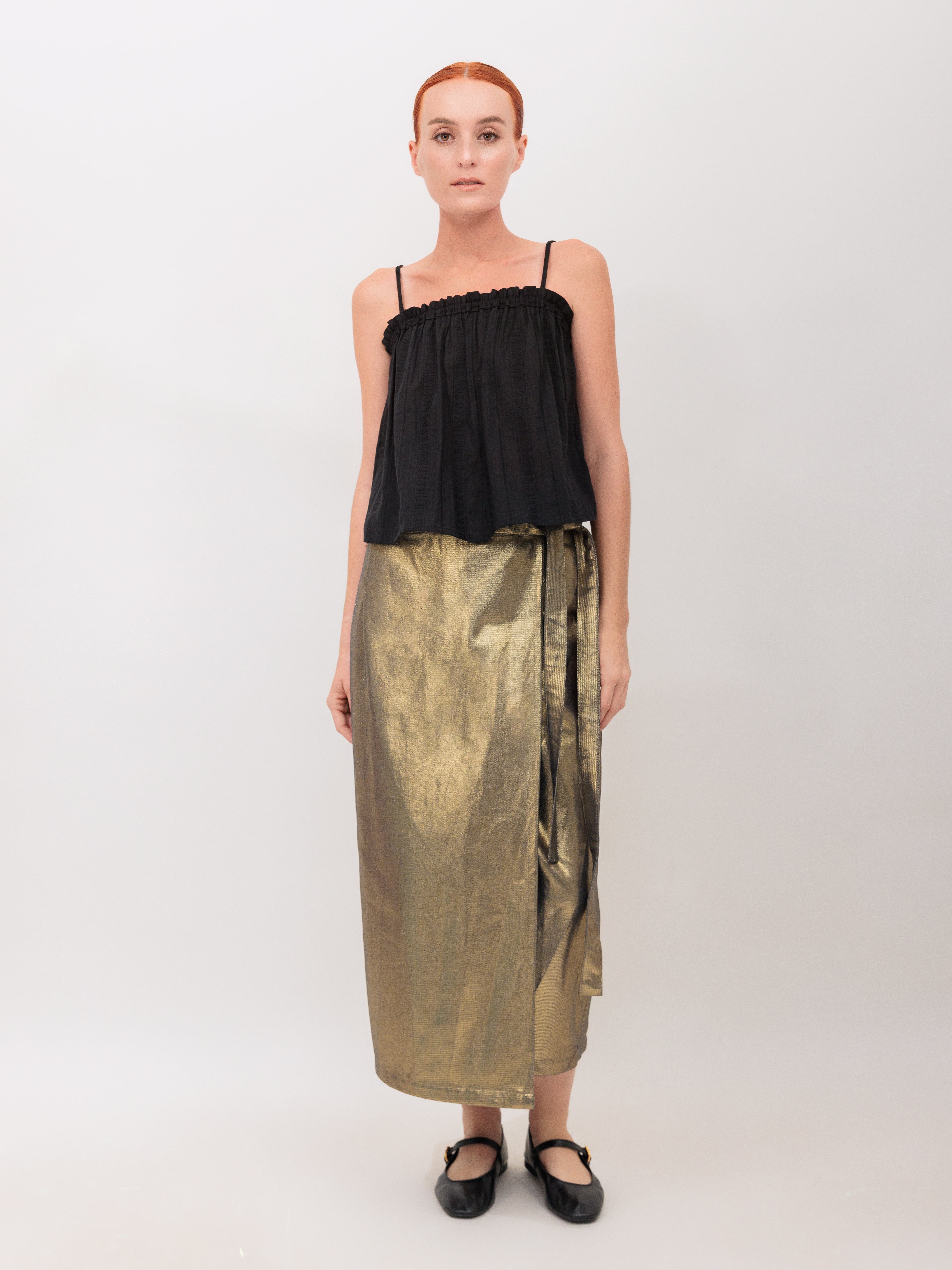 Sarong Wrap Skirt in Gold Denim