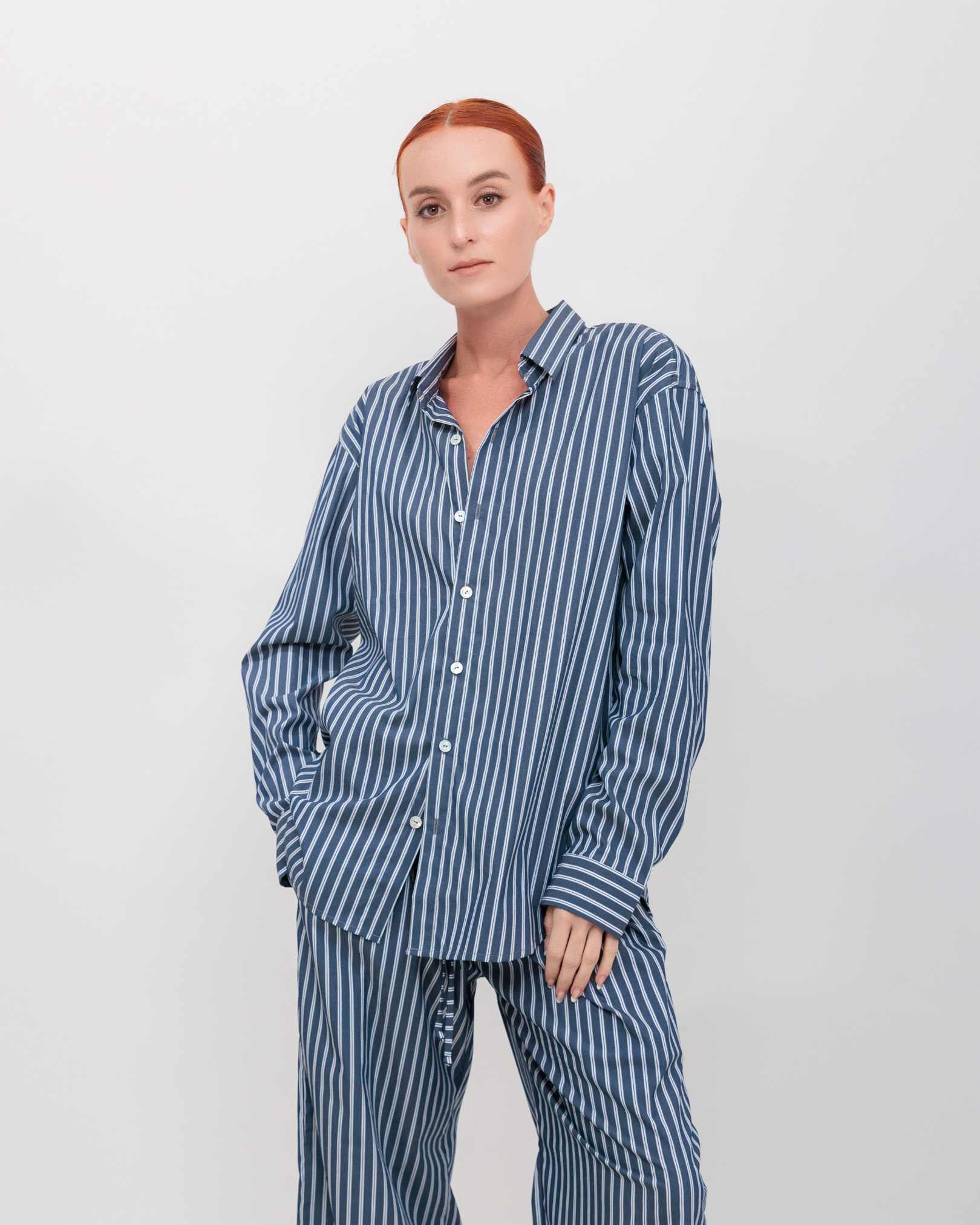 Oversized Button Down in Navy Double Stripe