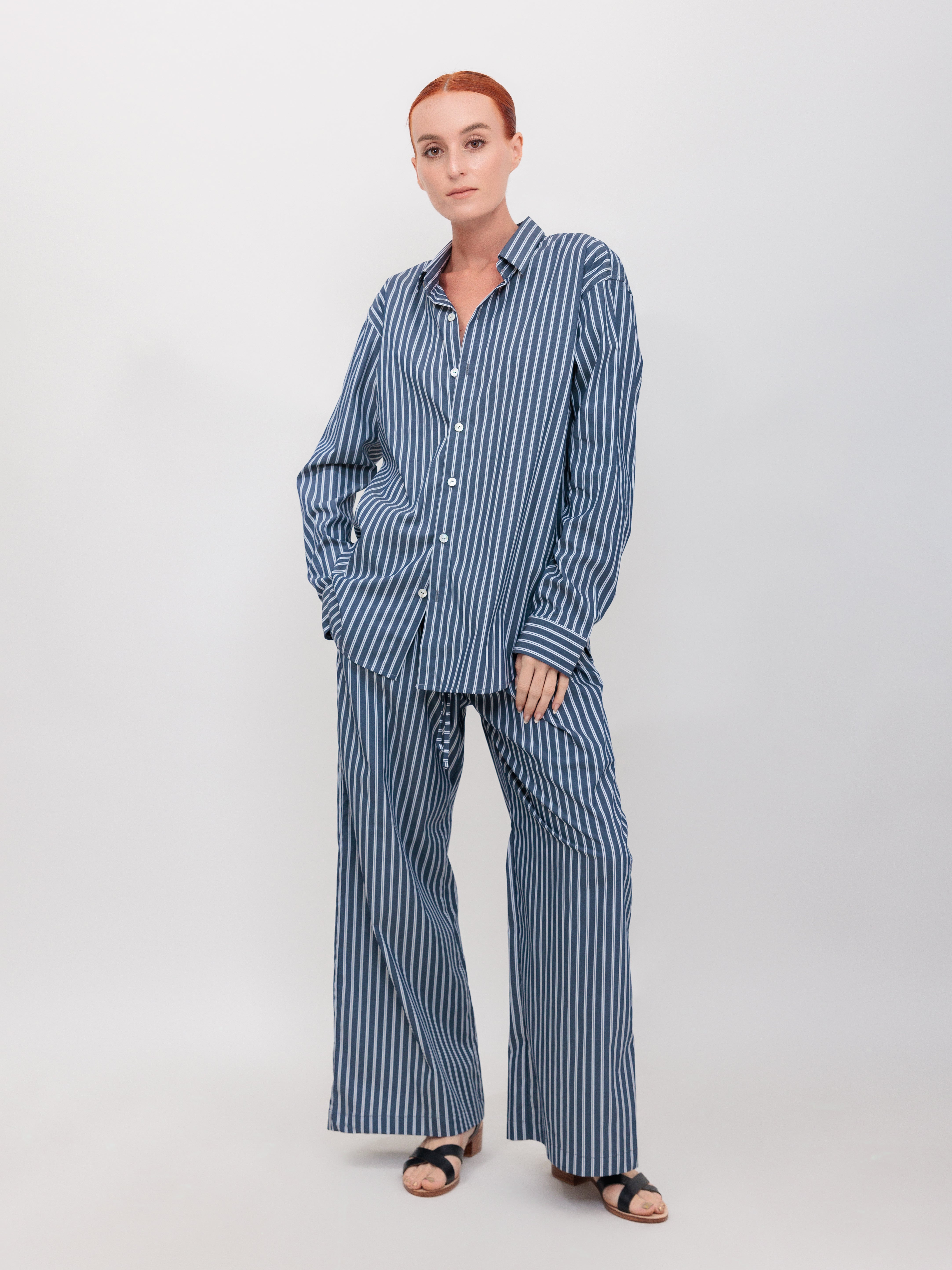 Oversized Button Down in Navy Double Stripe