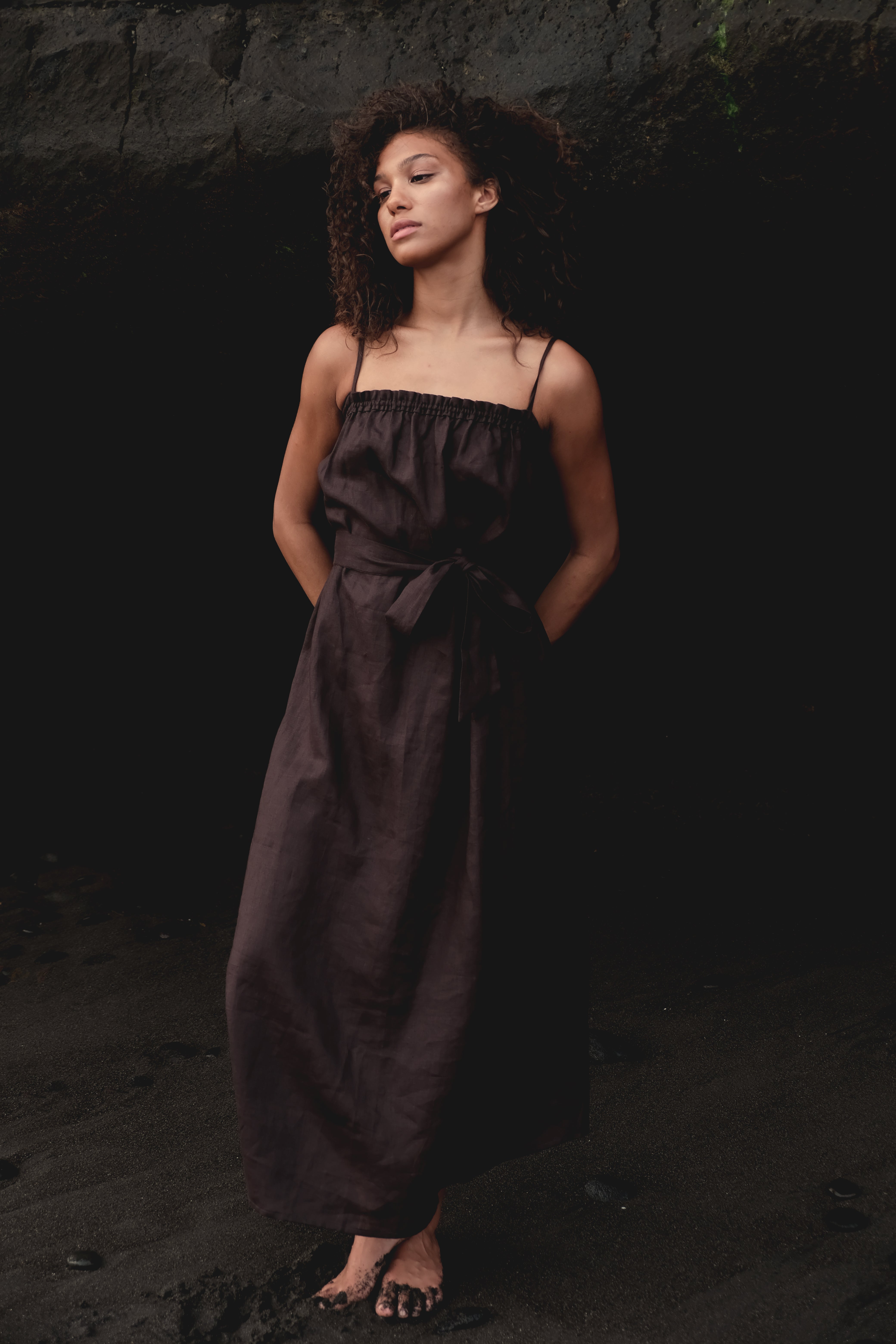 Ruffle Tank Maxi Dress in Chocolate Brown