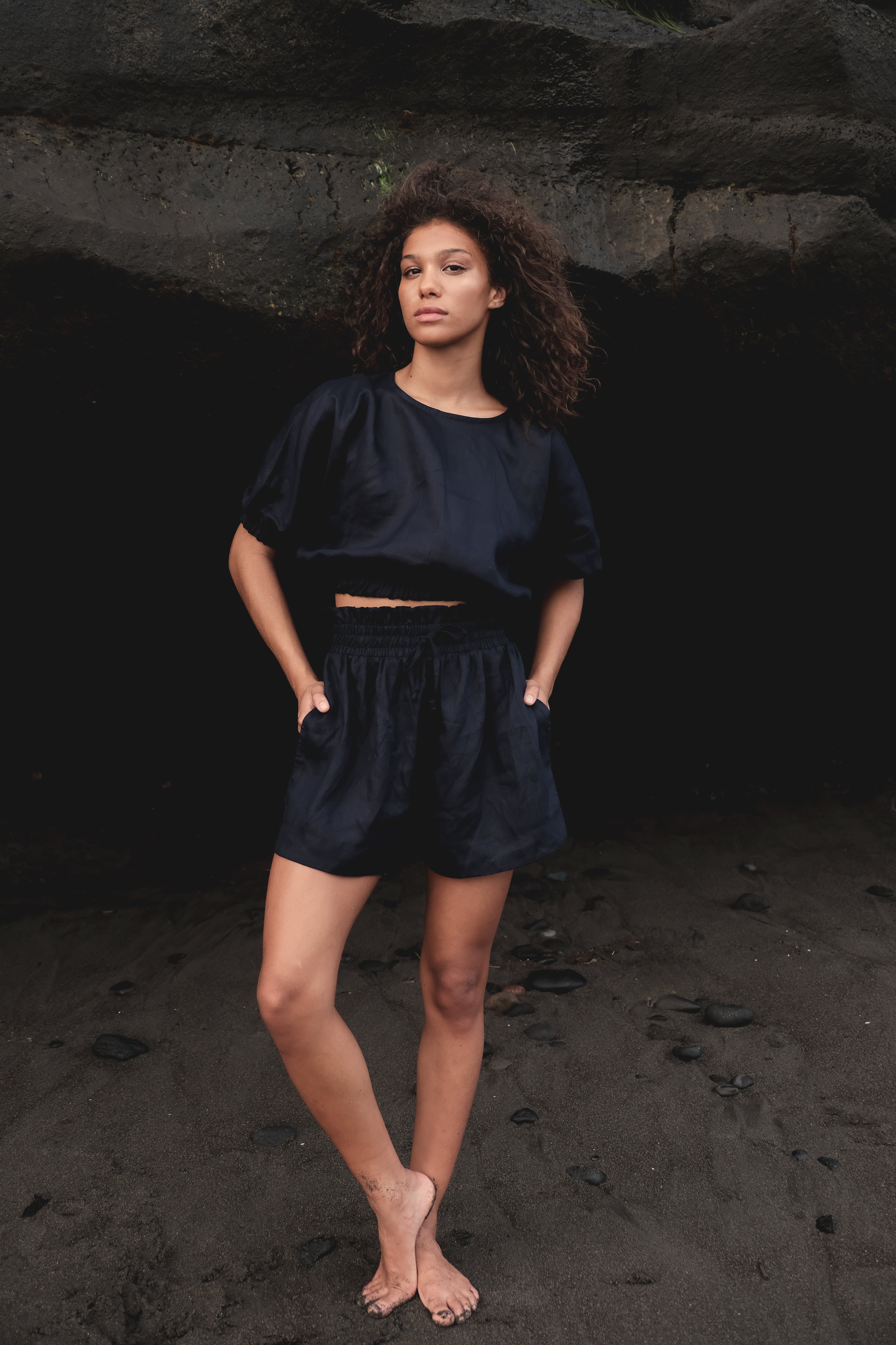 High Waisted Lounge Short in Navy