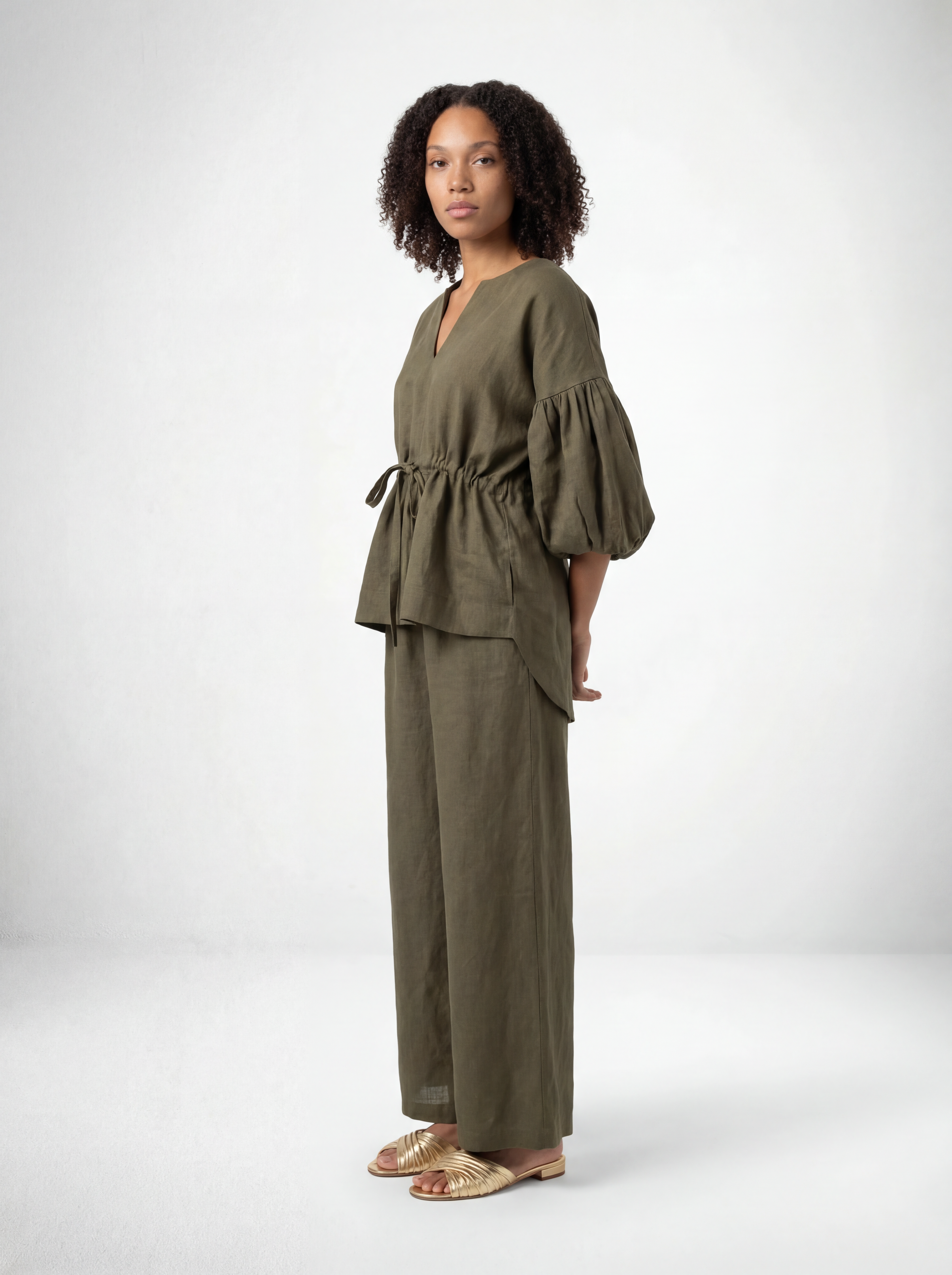 High Waisted Lounge Pant in Army Green