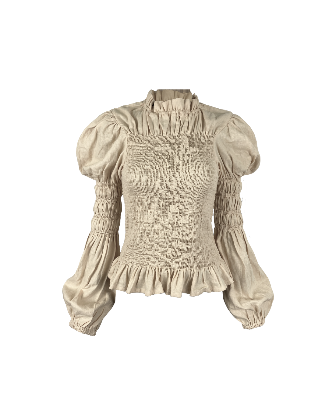 Rohnea Linen Shirring Turtleneck in Cream