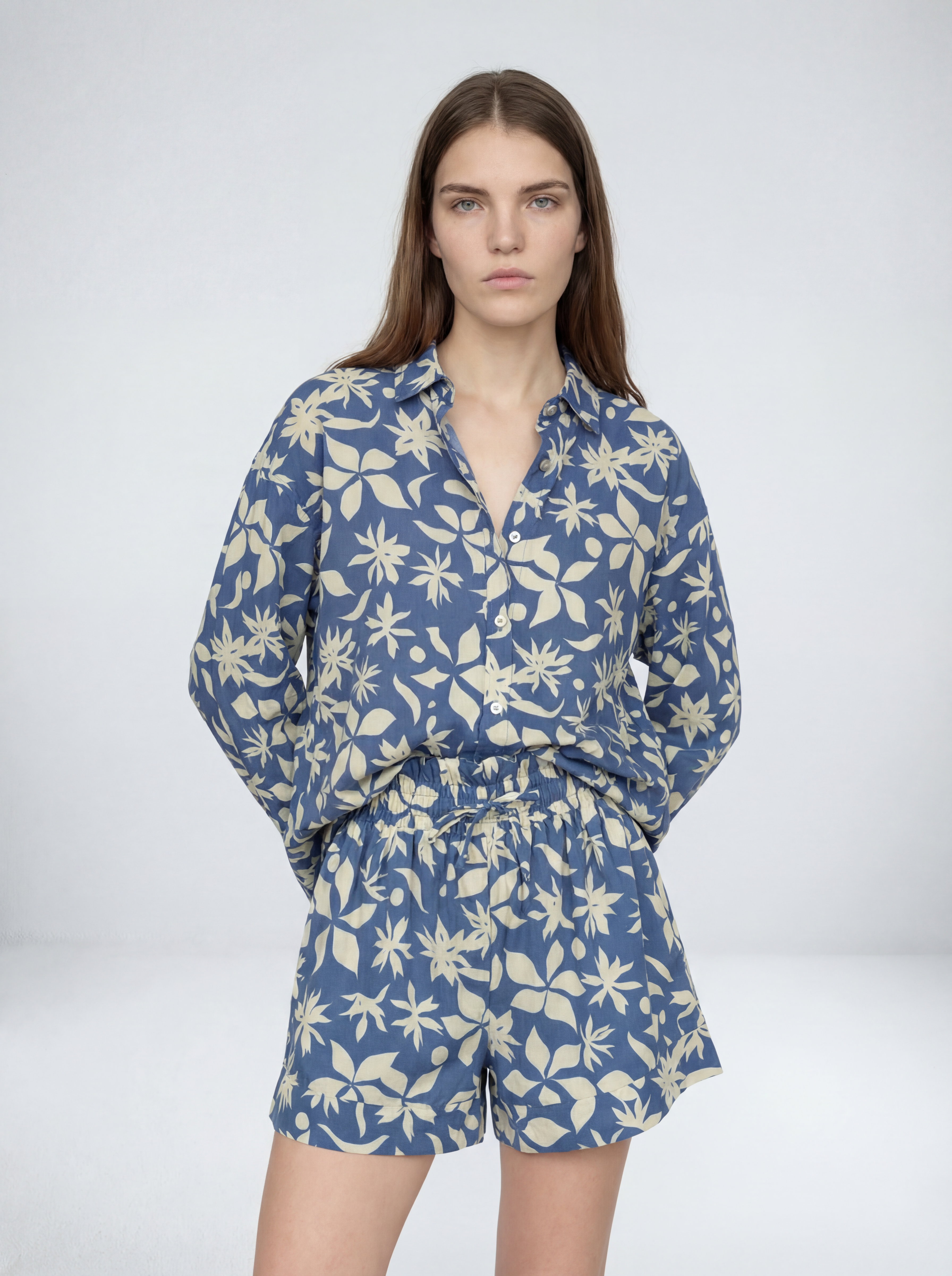 High Waisted Lounge Short in Blue Floral