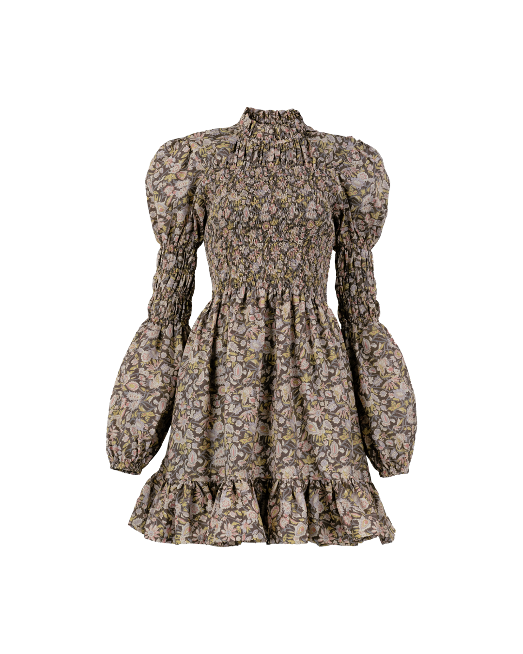 Shirred Turtleneck Mini Dress in Paisley