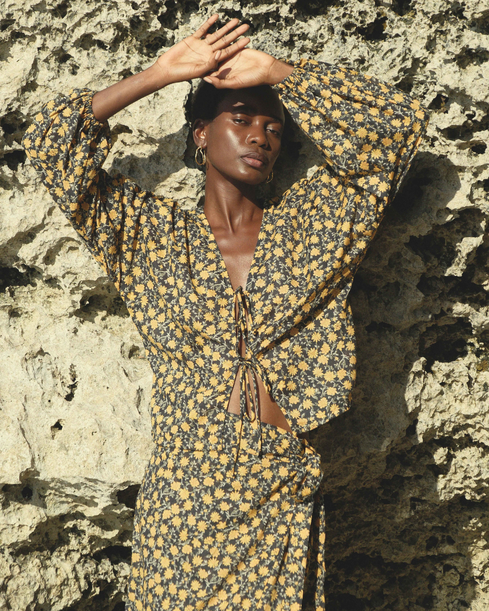 Long Sleeve Two-Tie Top in Orange Floral