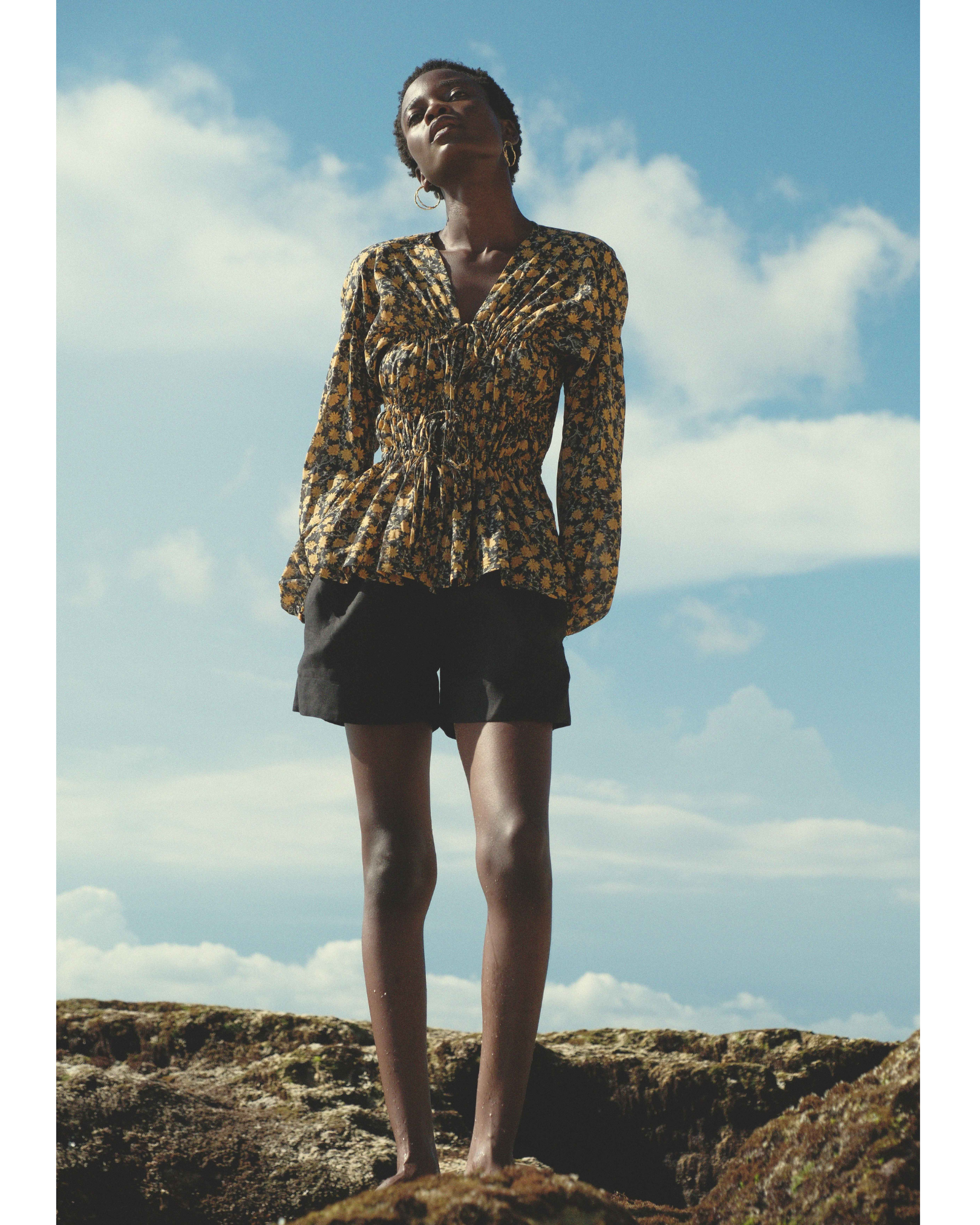 Long Sleeve 3-Tier Bias Cut Top in Orange Floral