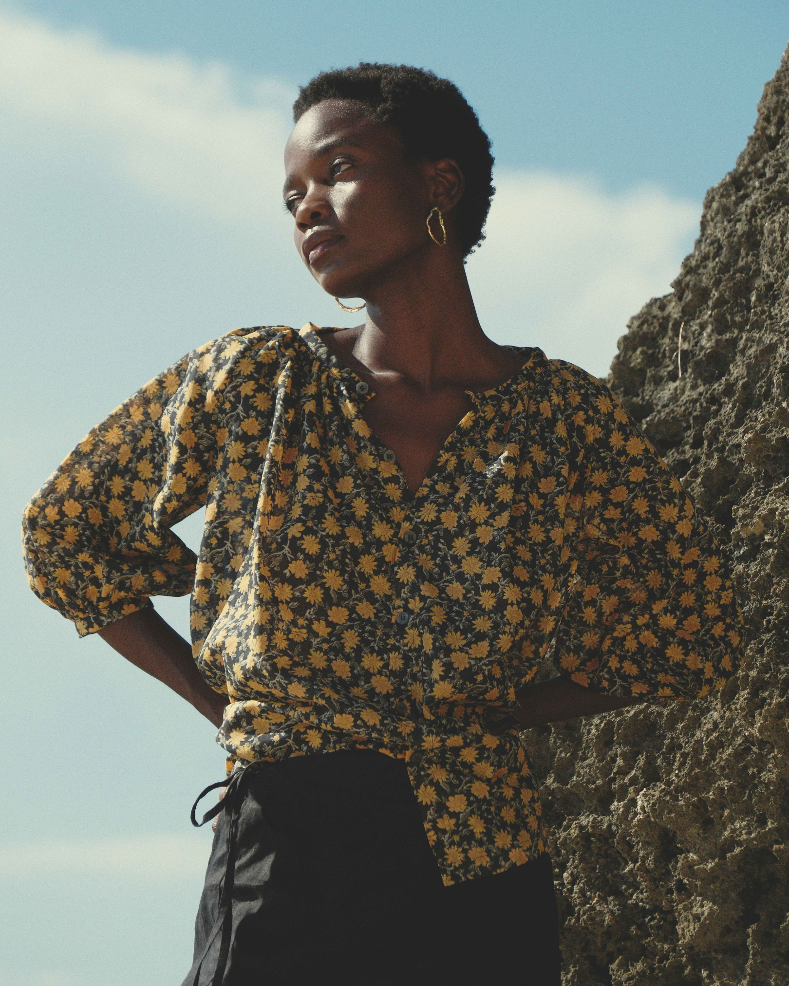 Button-Down Top in Orange Floral