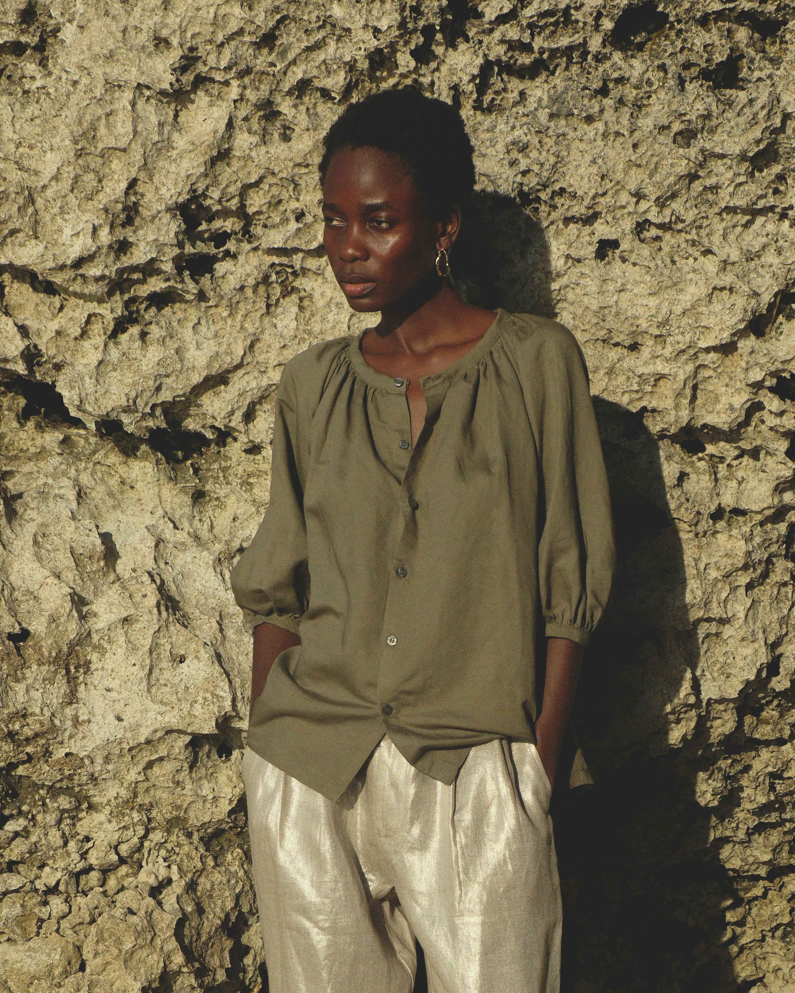 Button-Down Top in Army Green