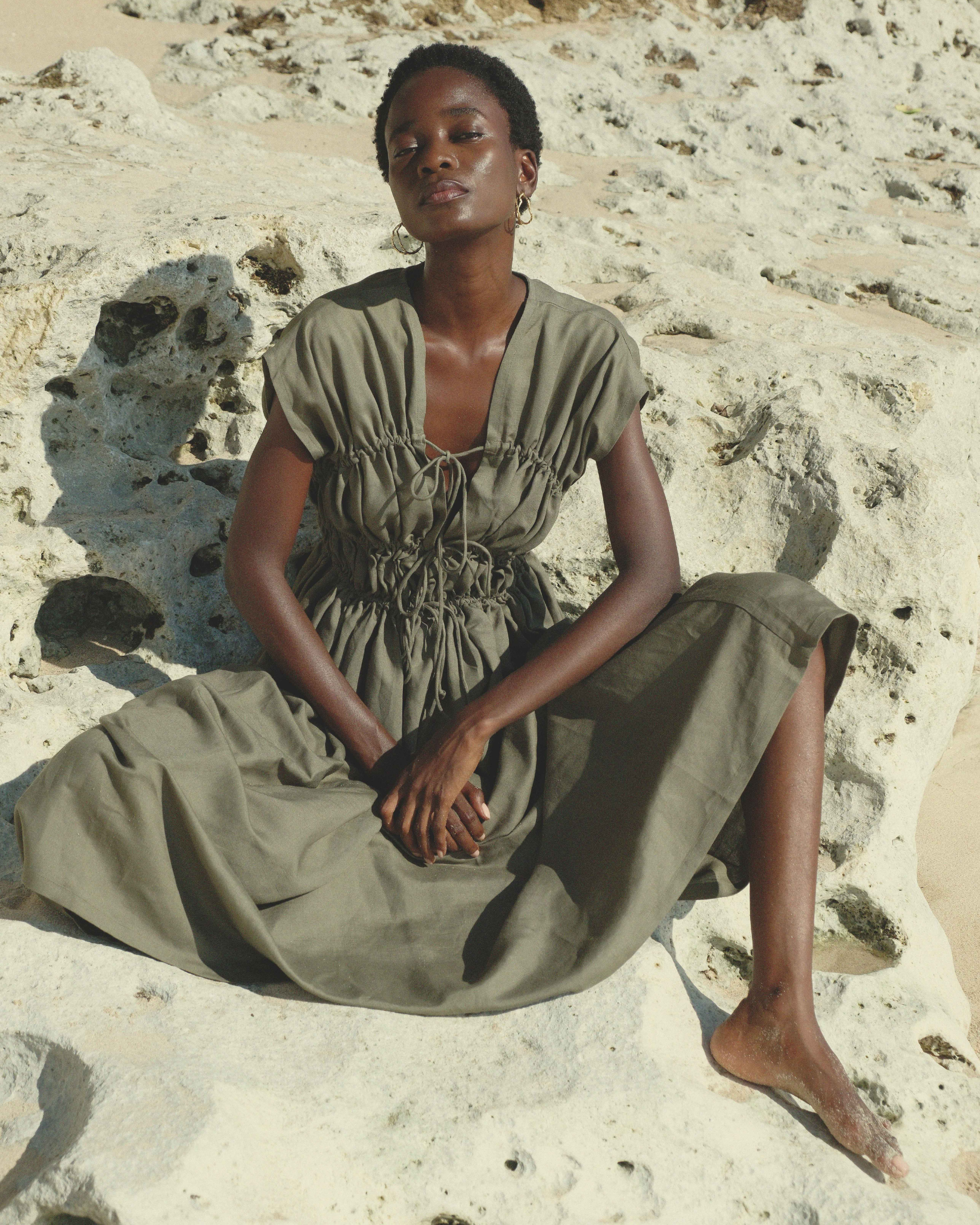 3-Tier Bias Cut Dress in Army Green