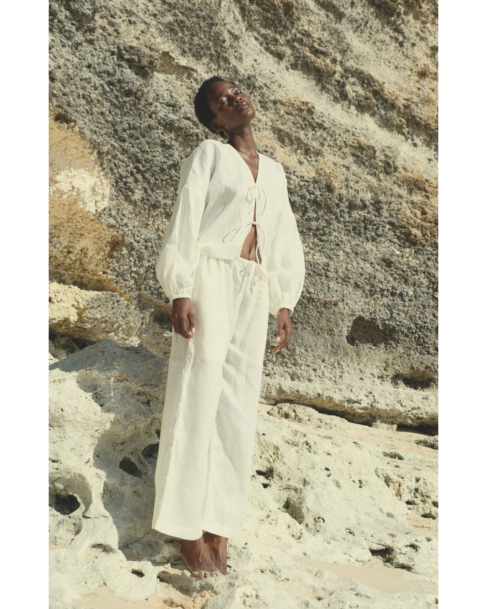 Long Sleeve Two-Tie Top in White