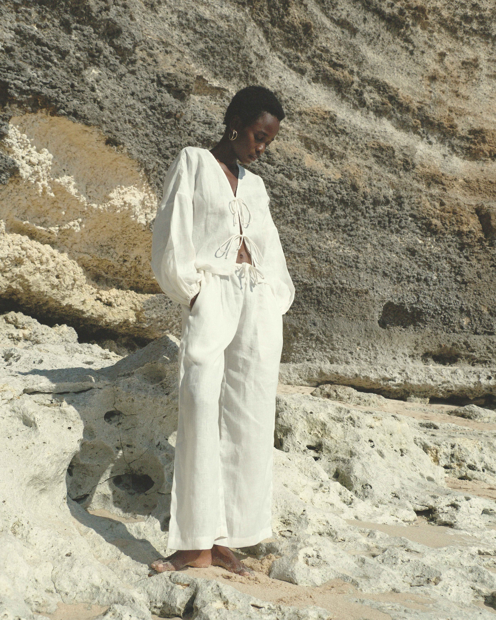 Long Sleeve Two-Tie Top in White