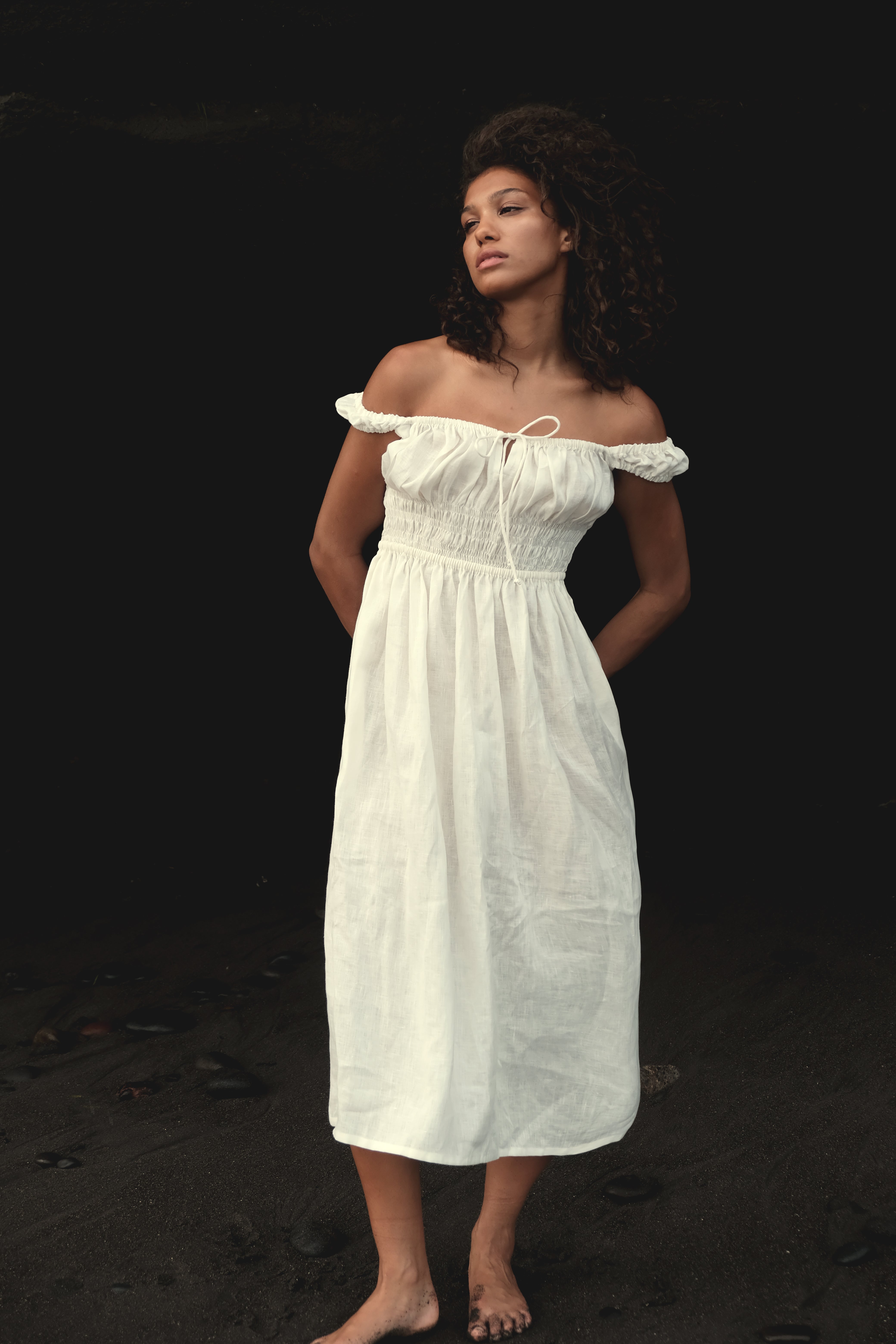 Gathered Bust Dress in White