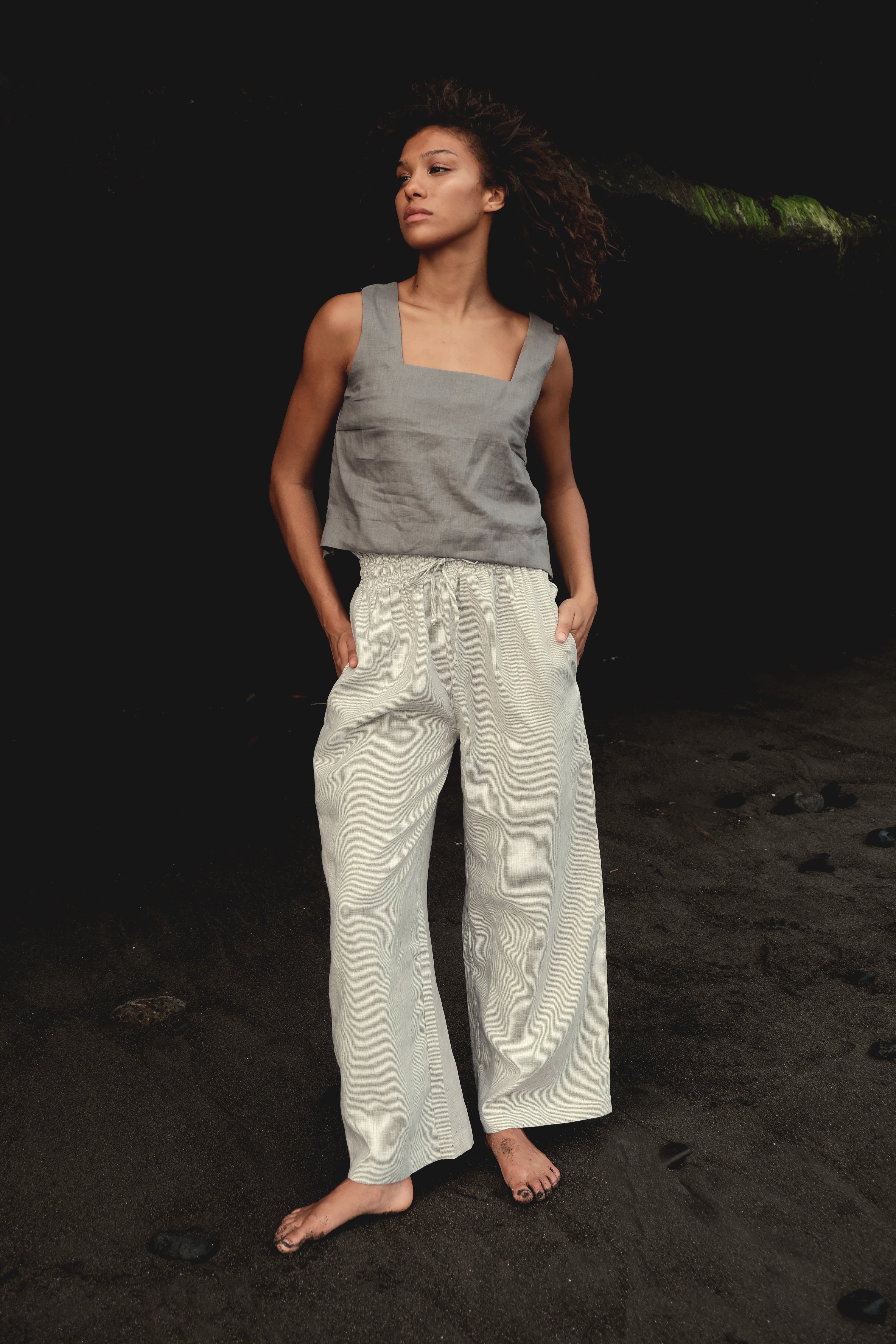 Square Neckline Tank Top in Gray Green