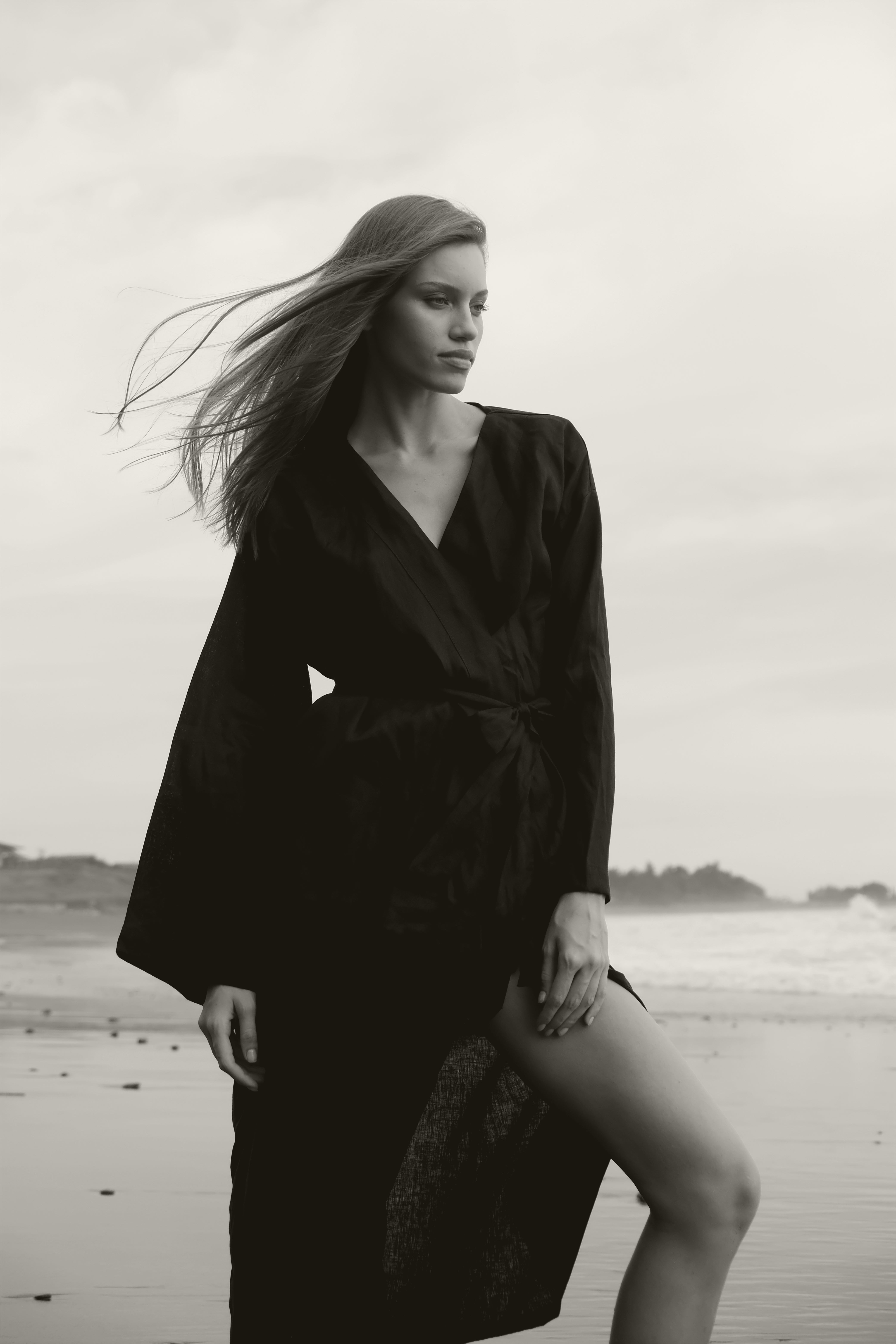 Long Sleeve Kimono Wrap Top in Navy