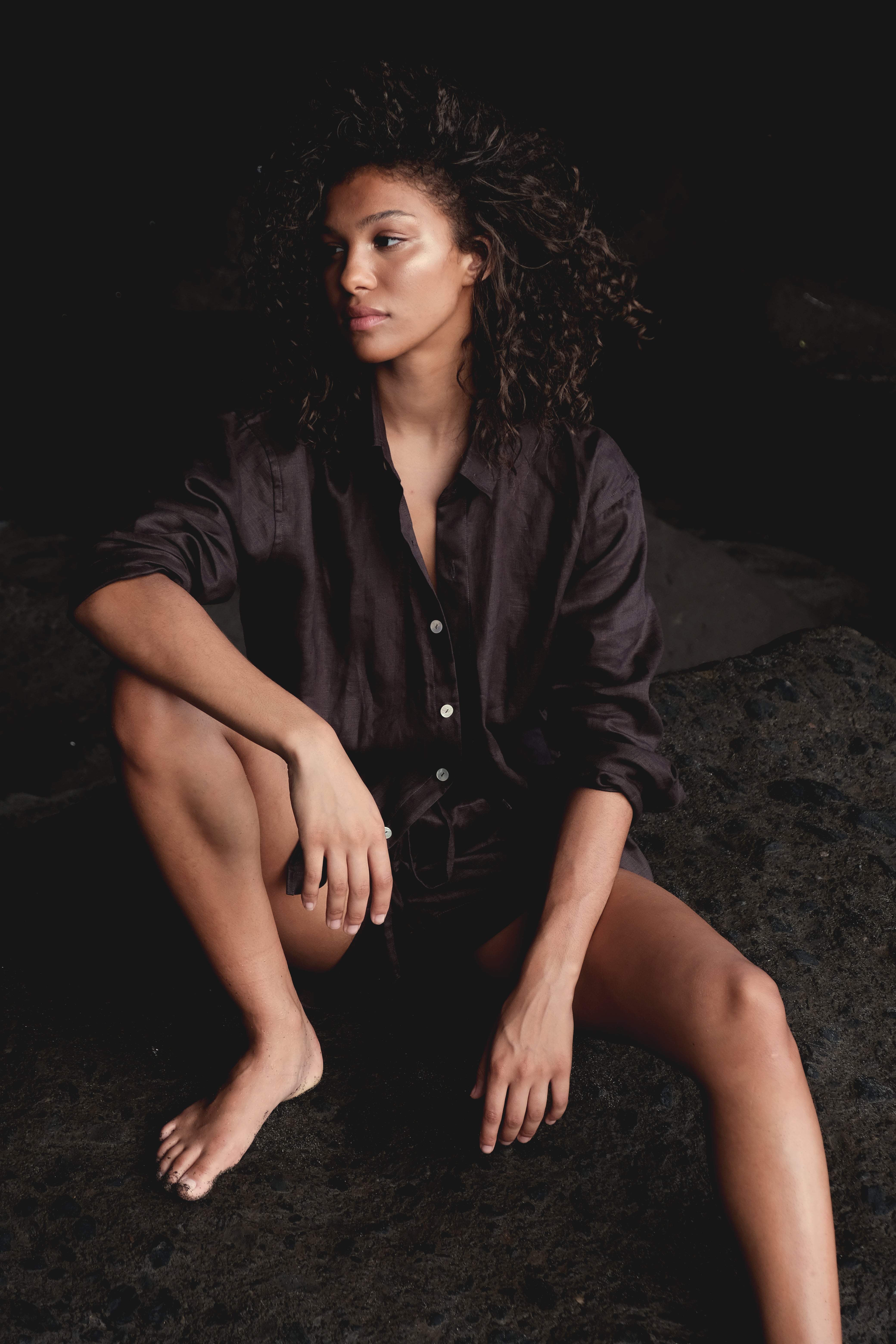Oversized Button Down Top in Chocolate Brown