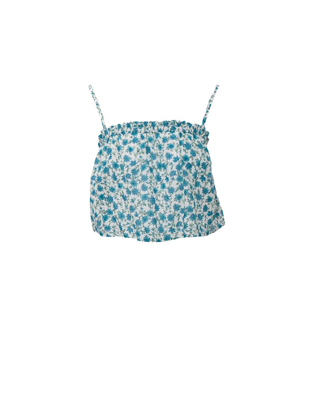 Ruffle Tank Top in Blue Floral Cotton Gauze