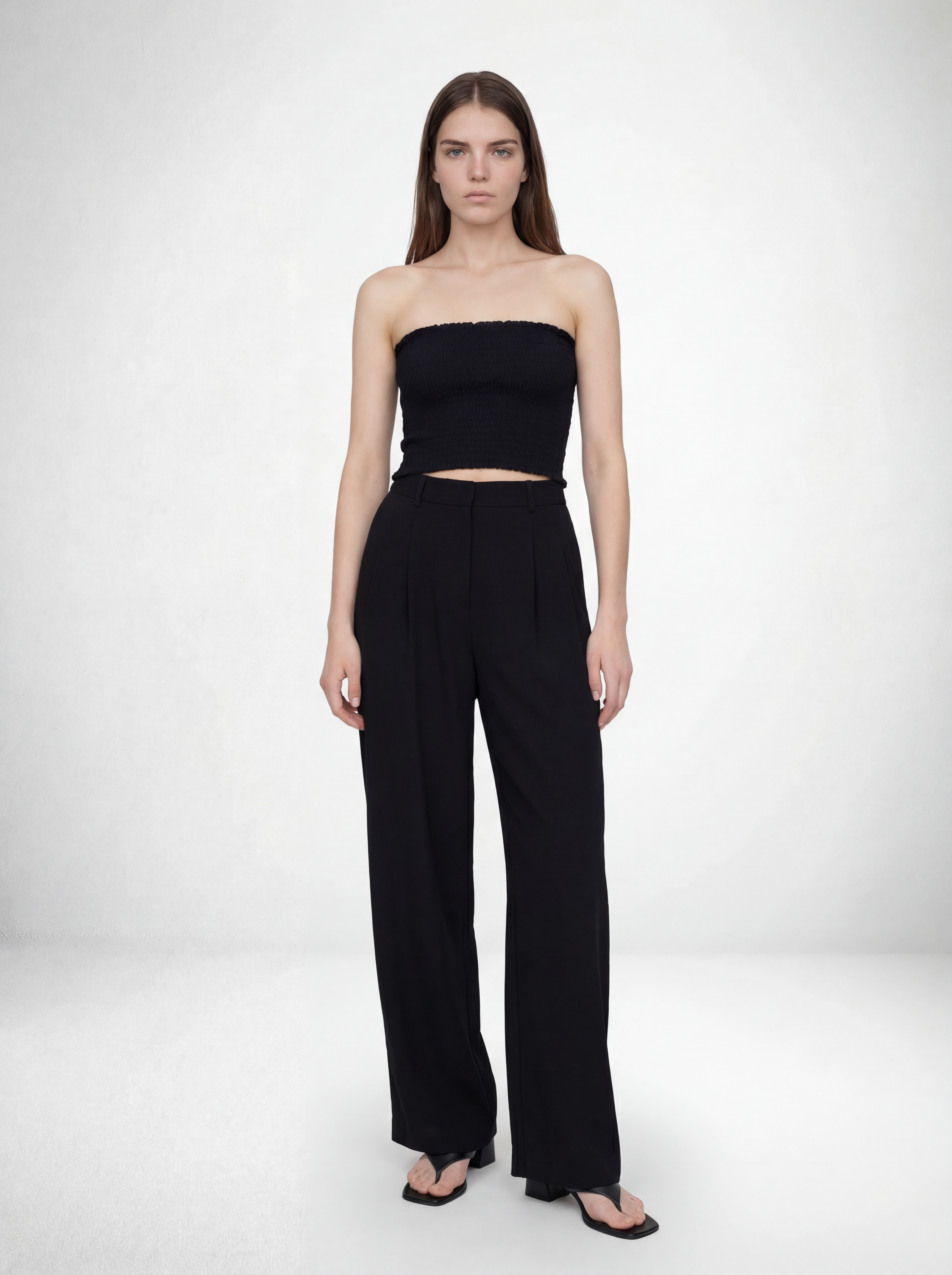 High Waisted Pleated Trouser Pant in Black