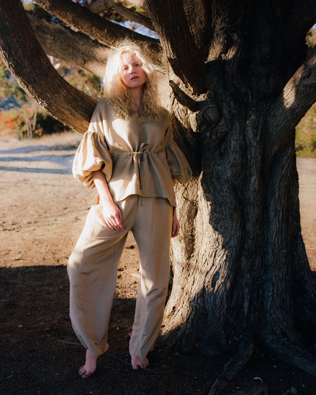 Kampot High Waisted Lounge Pant in Camel