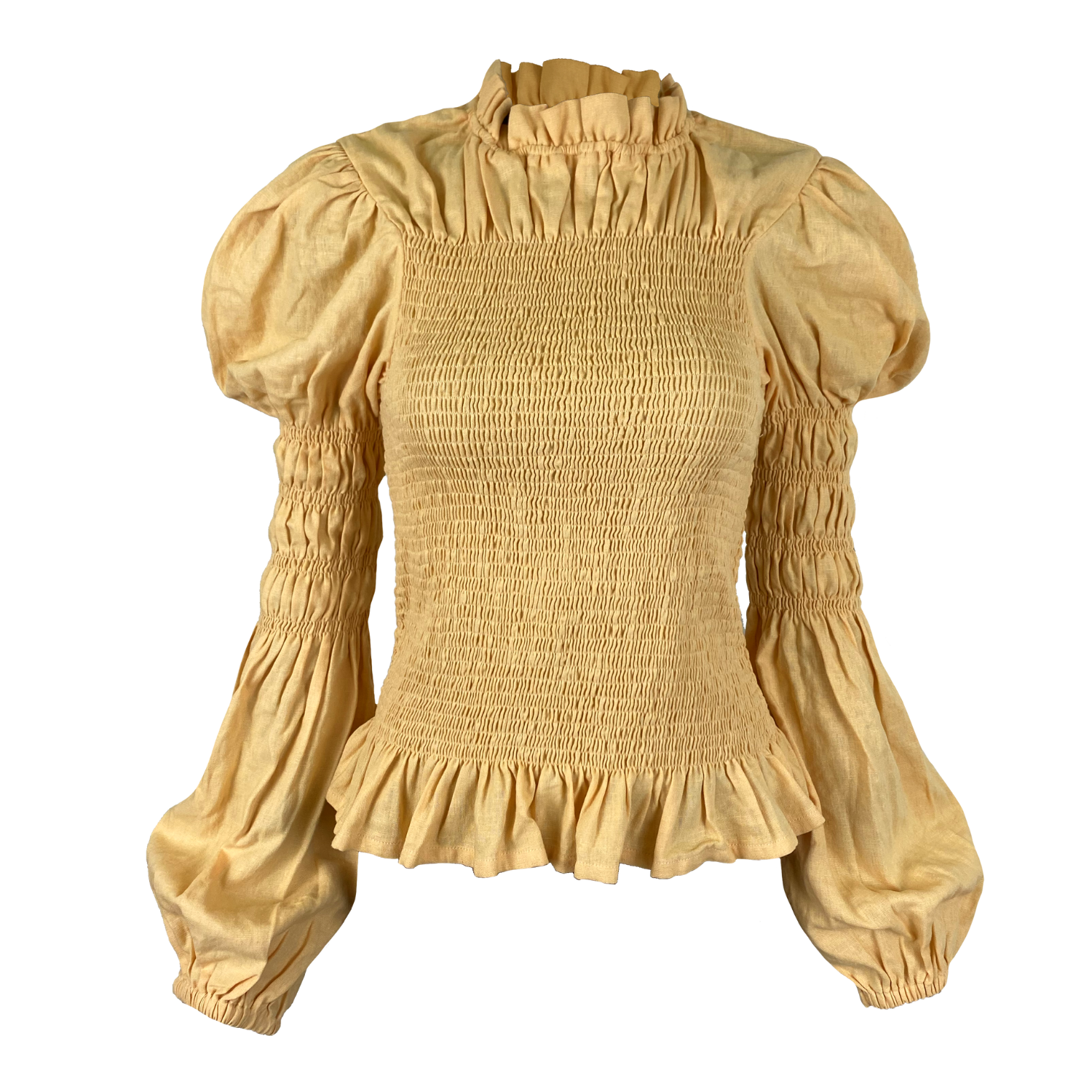 Rohnea Linen Shirring Turtleneck in Sherbert Orange