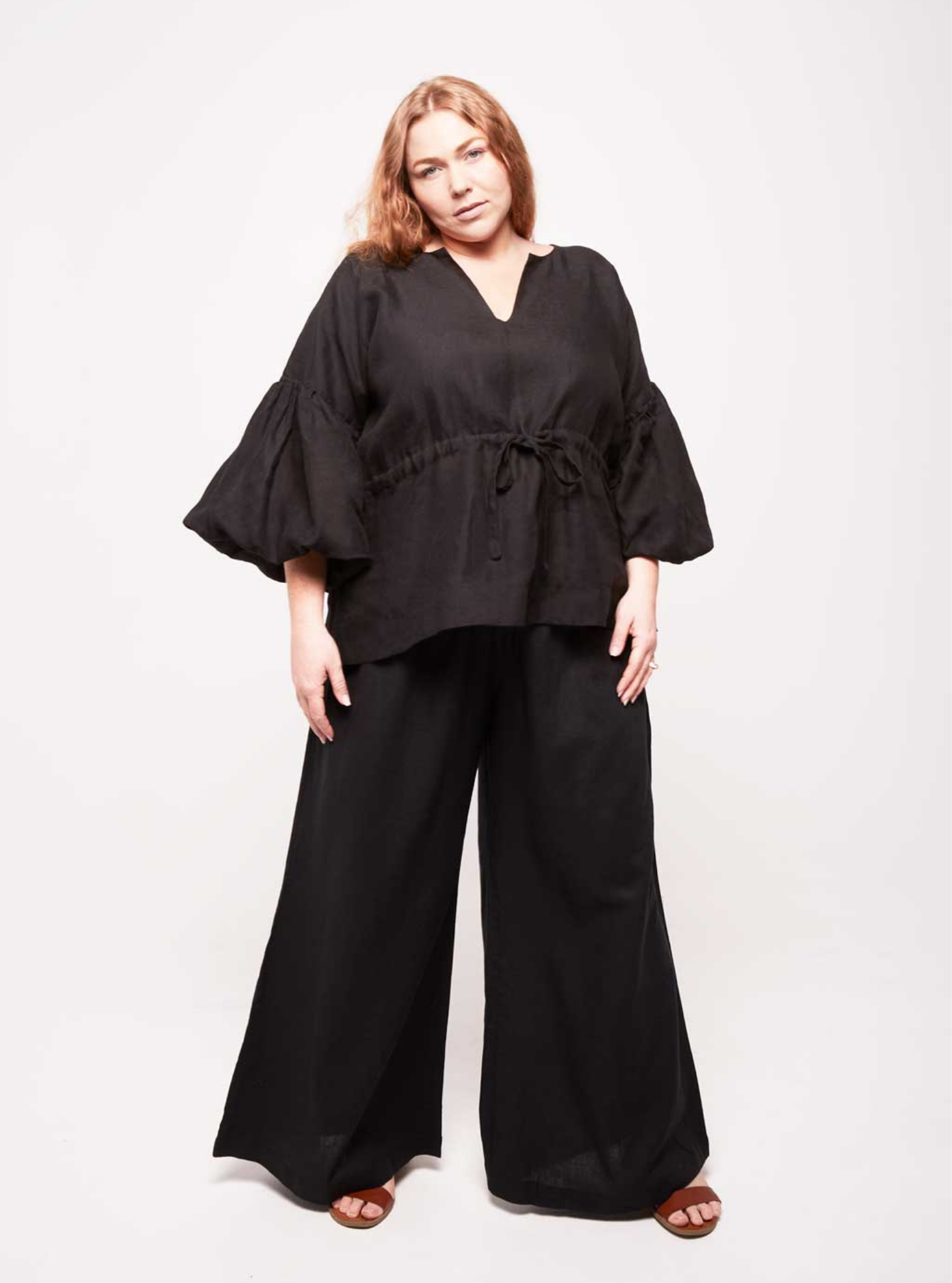 Kampot Linen High Waisted Lounge Pant in Black