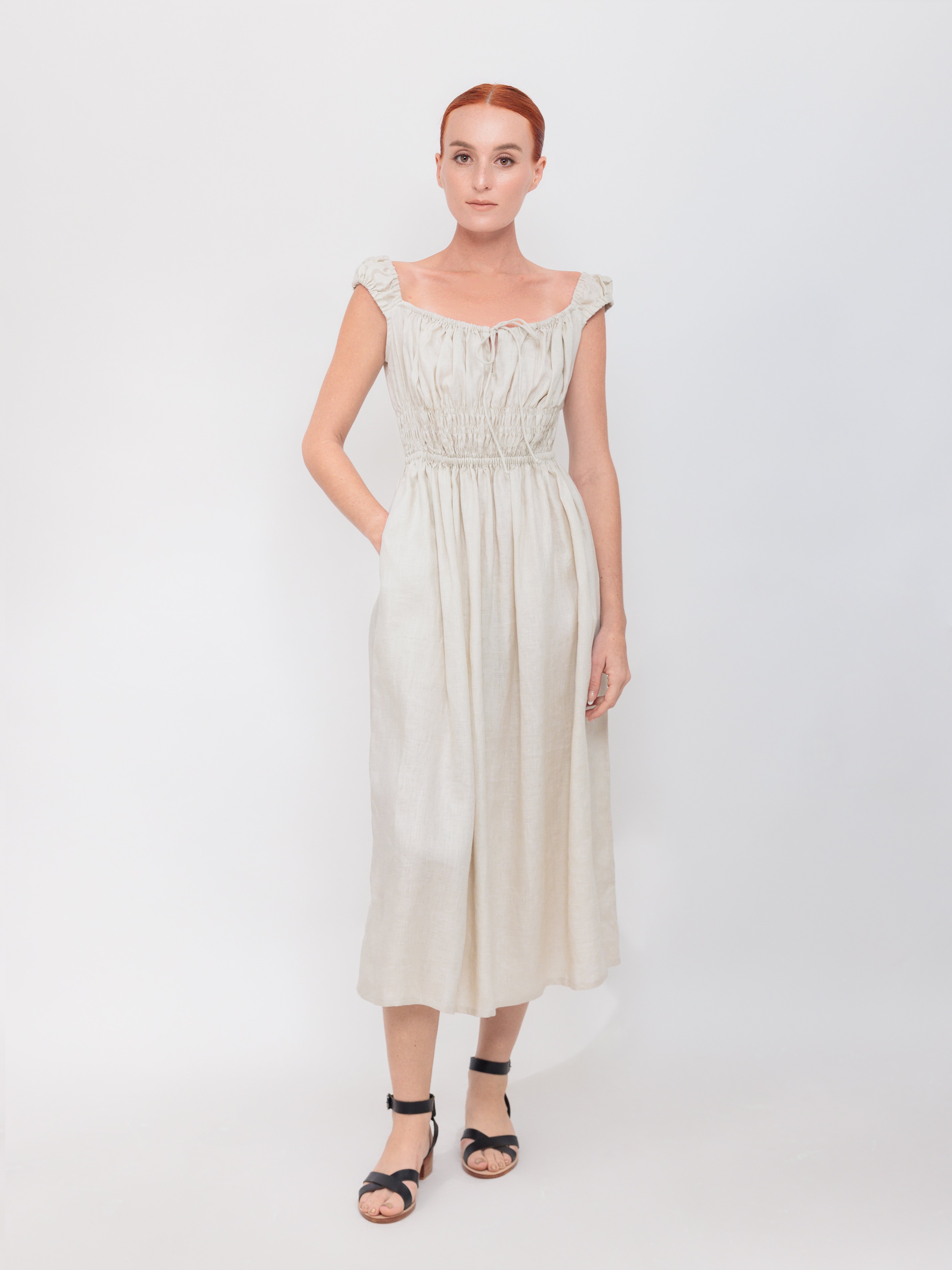 Gathered Bust Dress in Winter White