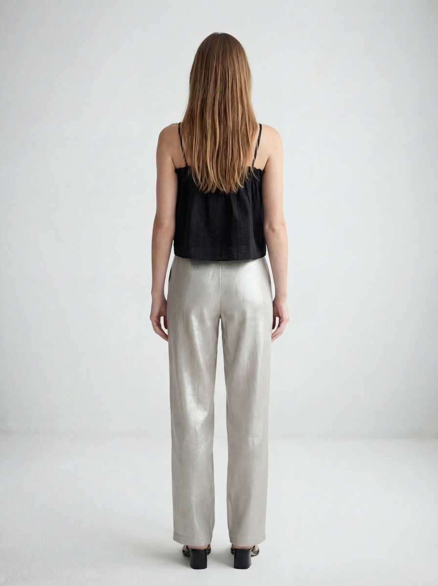 High Waisted Pleated Trouser Pant in Champagne Shimmer Twill