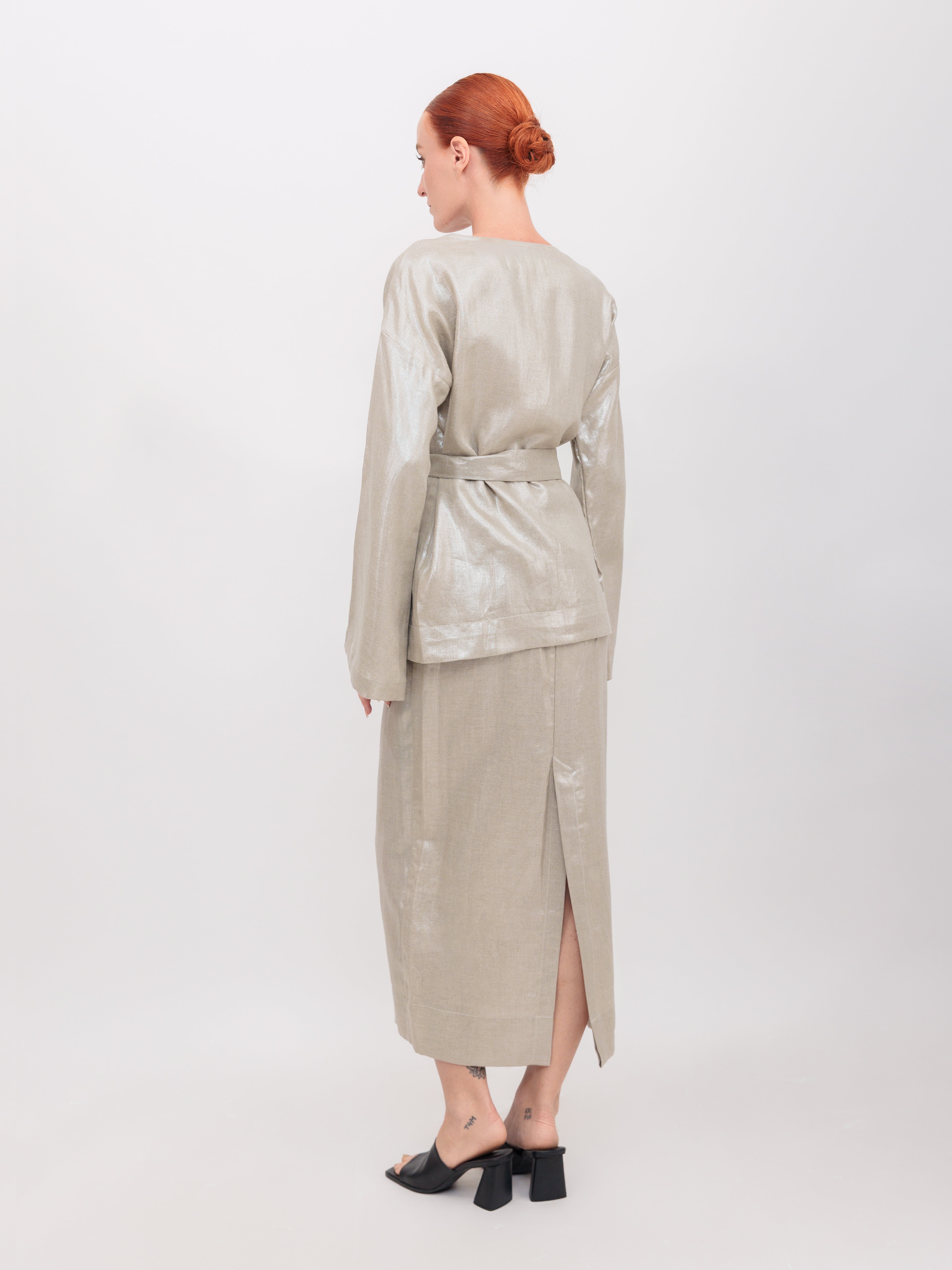 Pencil Skirt in Champagne Shimmer Twill Linen