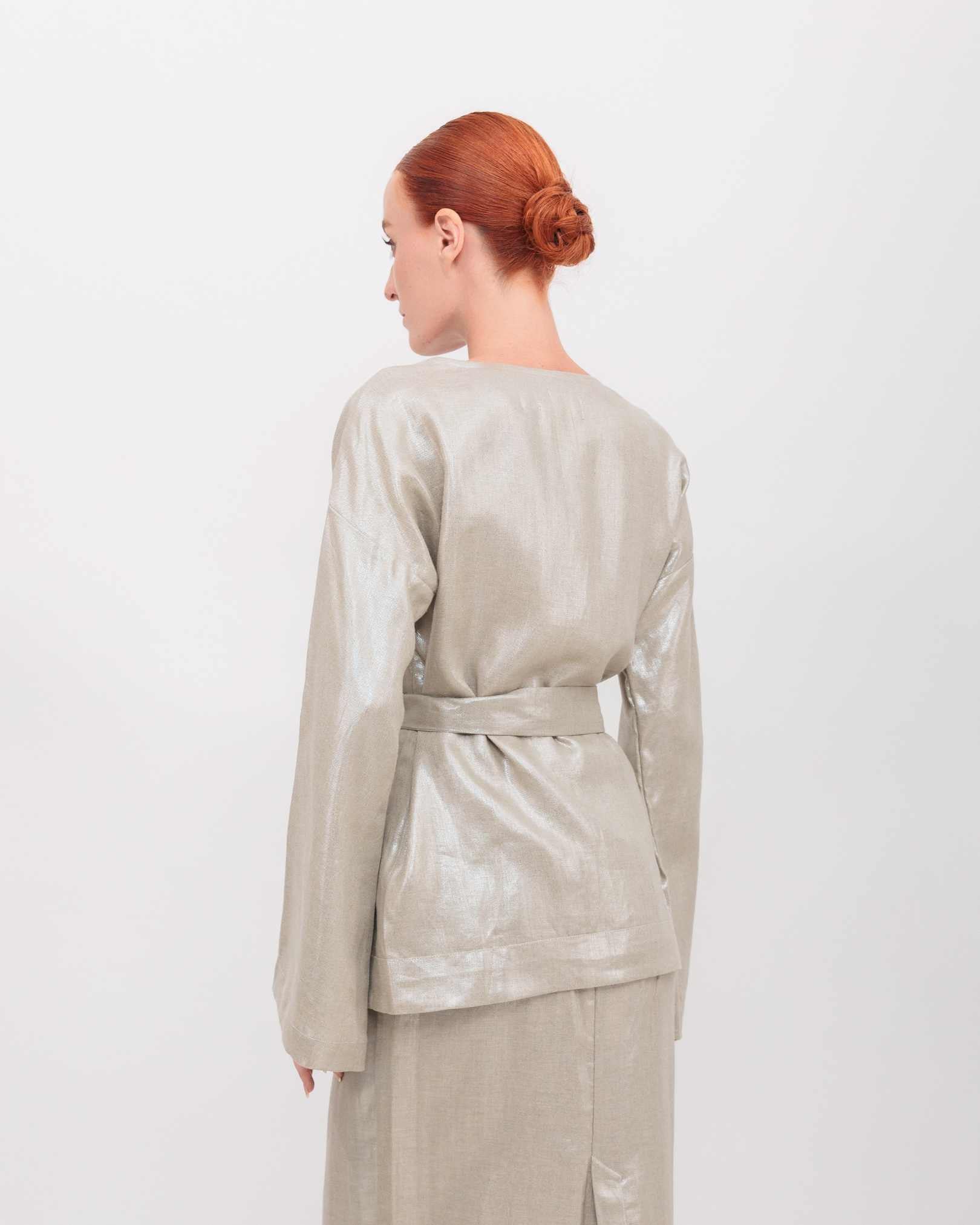 Kimono Long Sleeve Wrap Top in Champagne Shimmer Twill