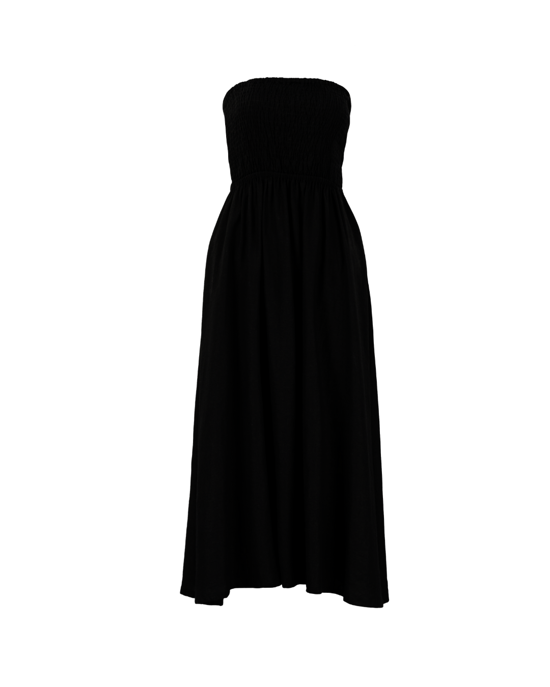 Shirred Tube Midi Dress in Black