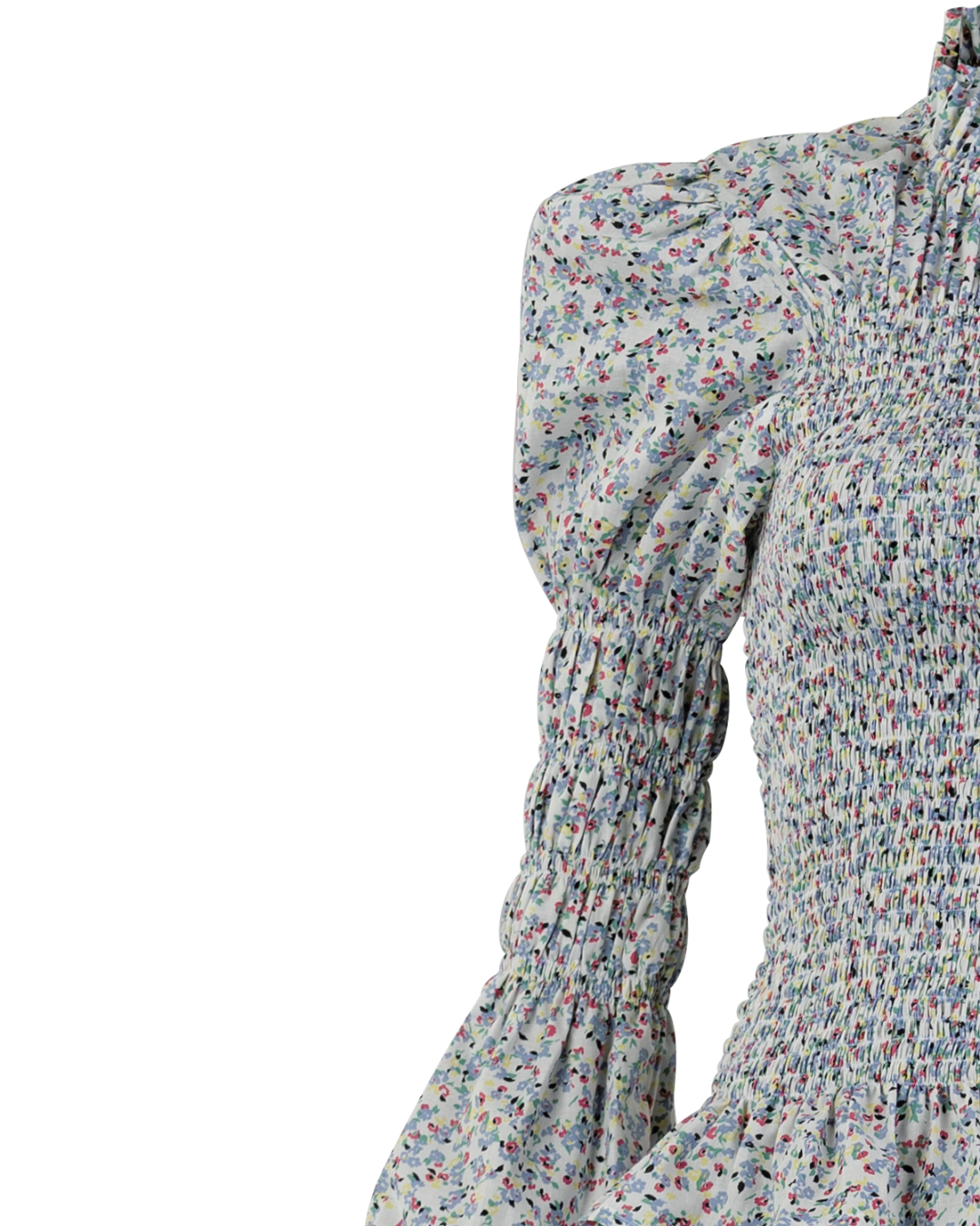 Shirring Turtleneck in Multi-Color Floral Cotton
