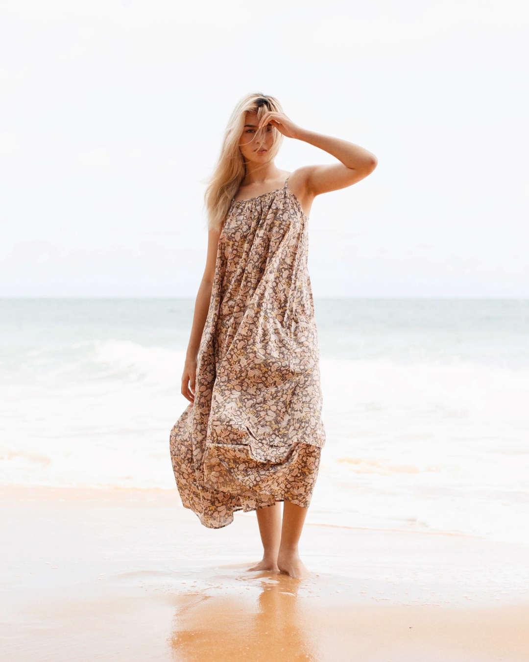 Pleated A-Line Maxi Tank Dress in Black