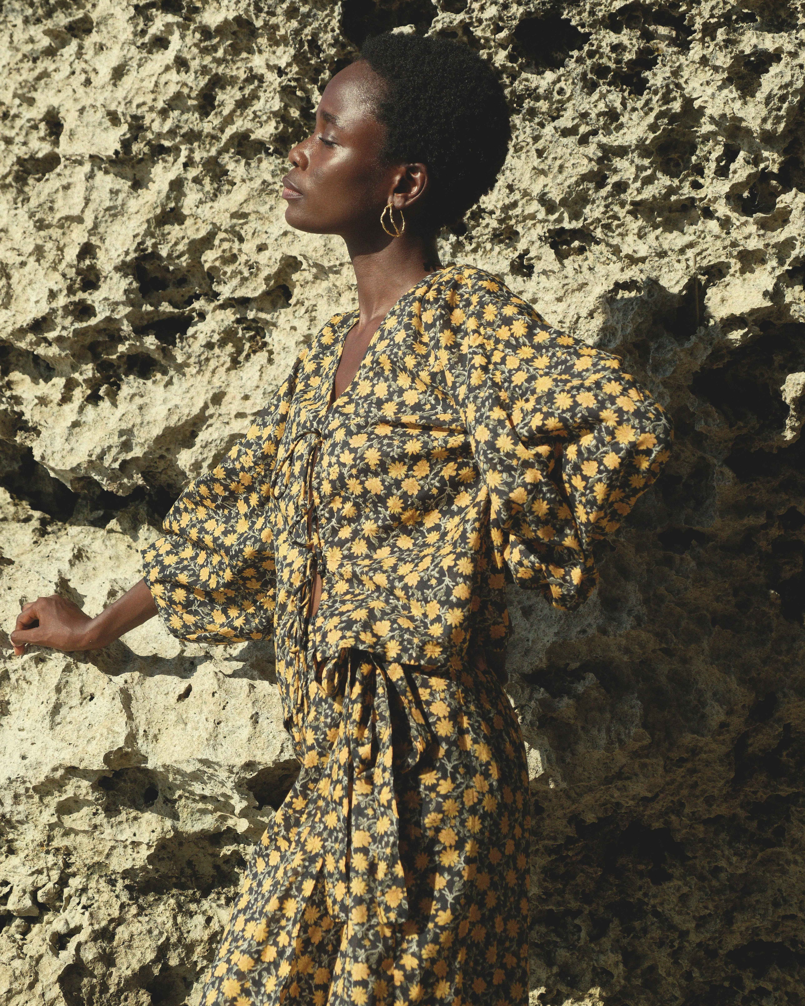 Long Sleeve Two-Tie Top in Orange Floral