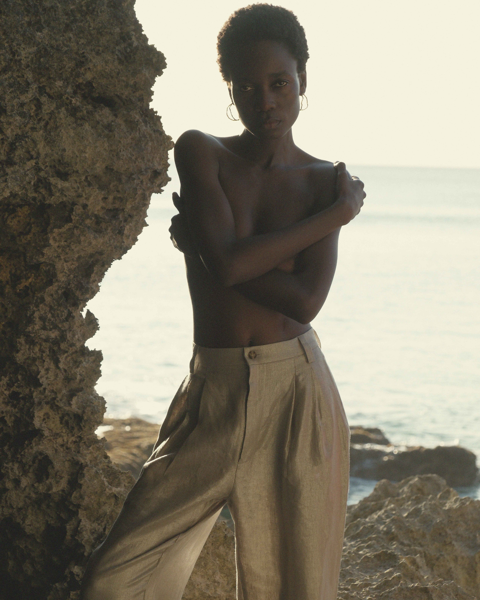 High-Waisted Pleated Trouser Pant in Champagne Shimmer Twill