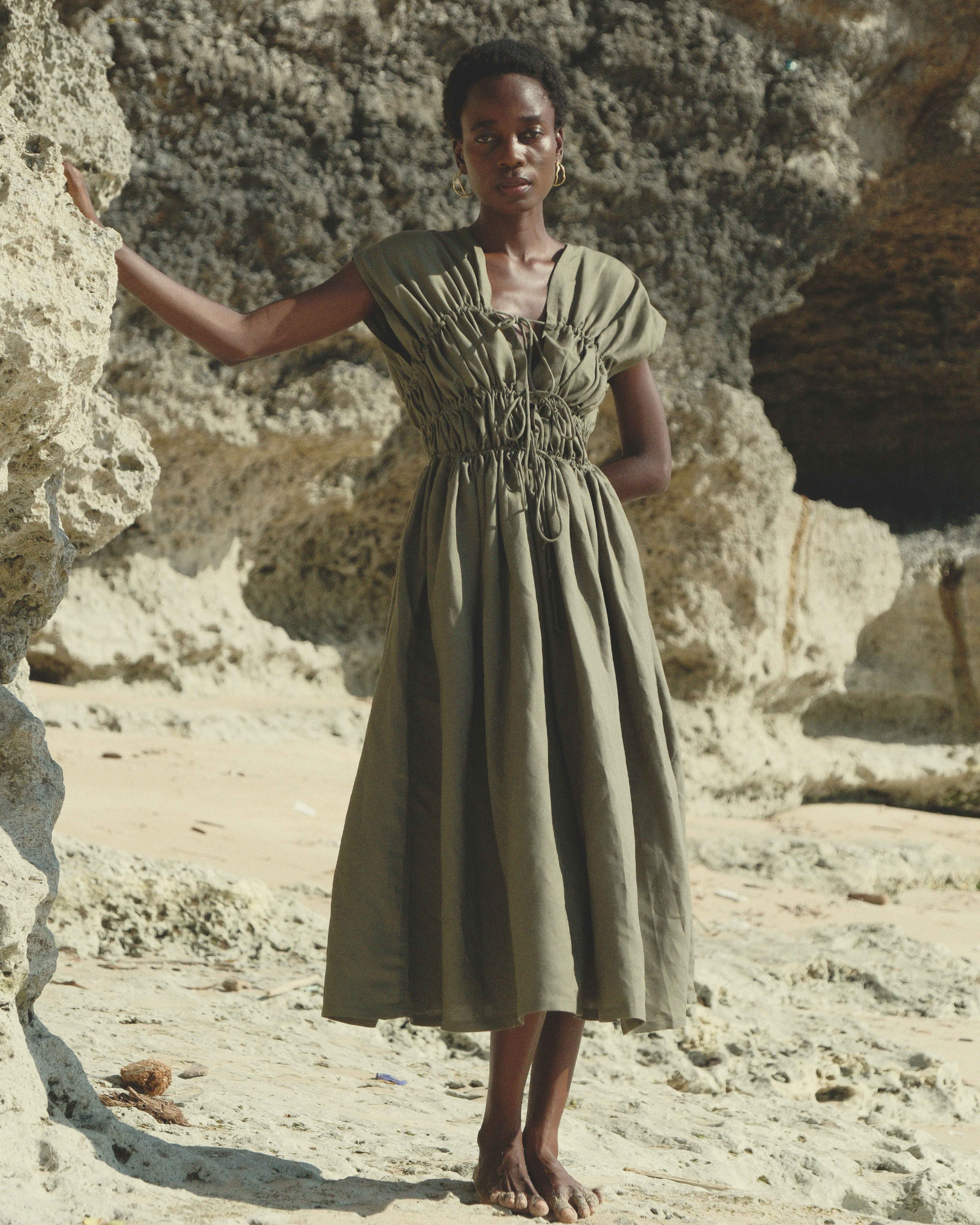 3-Tier Bias Cut Dress in Army Green