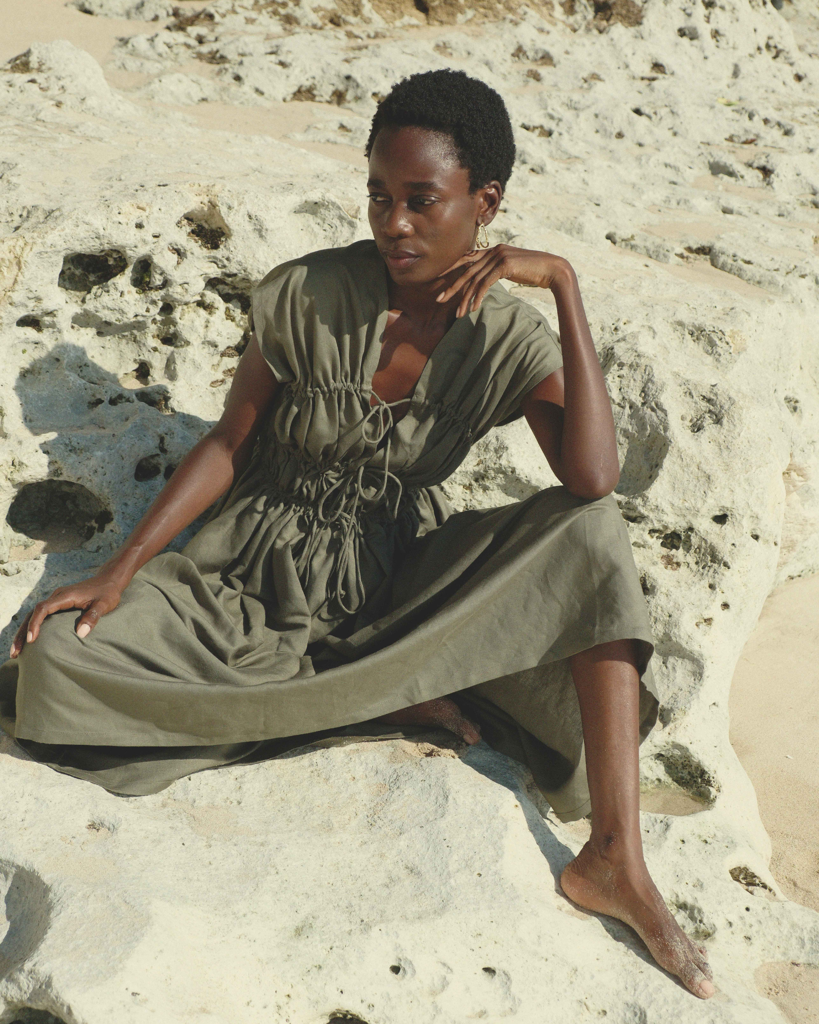 3-Tier Bias Cut Dress in Army Green