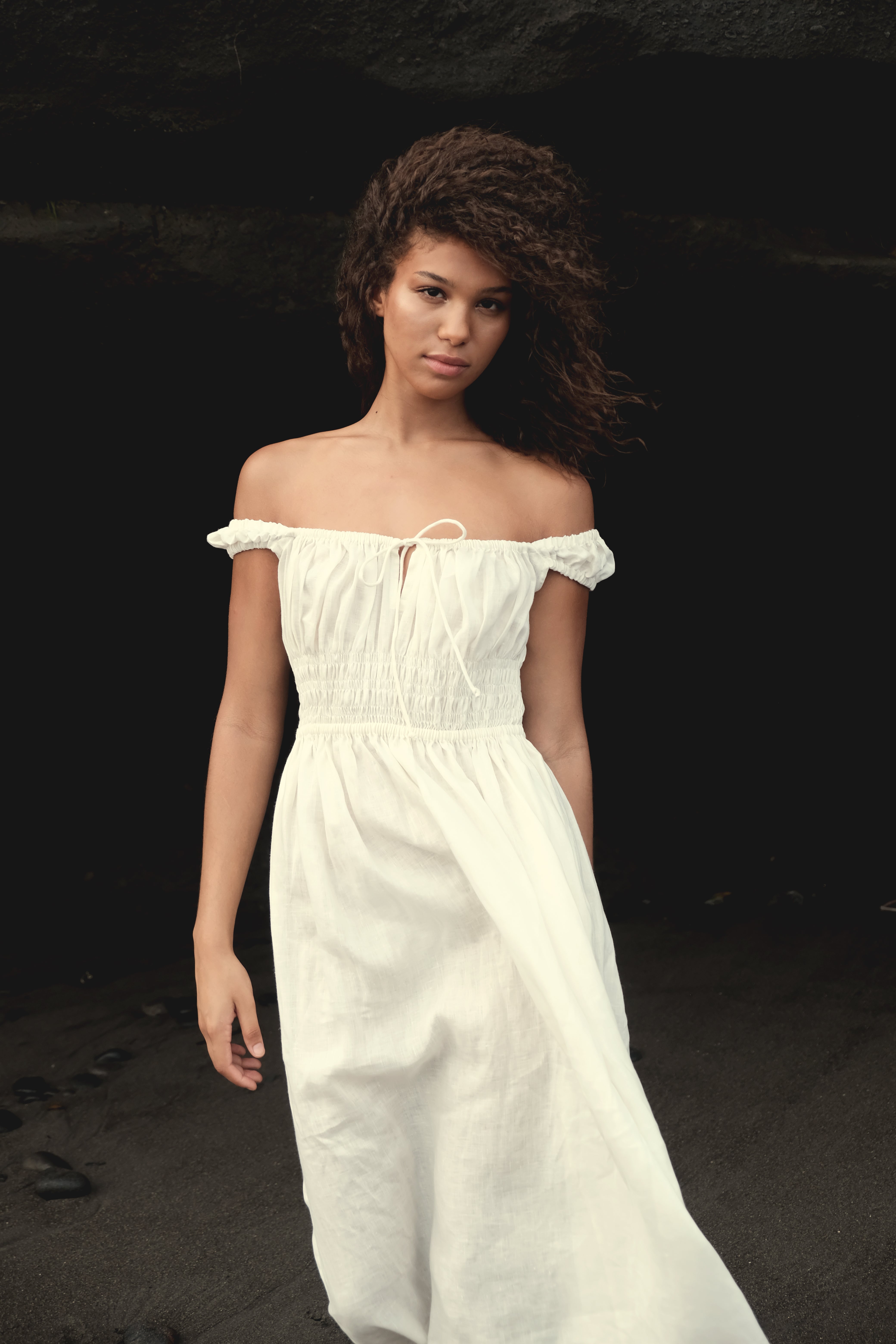 Gathered Bust Dress in White