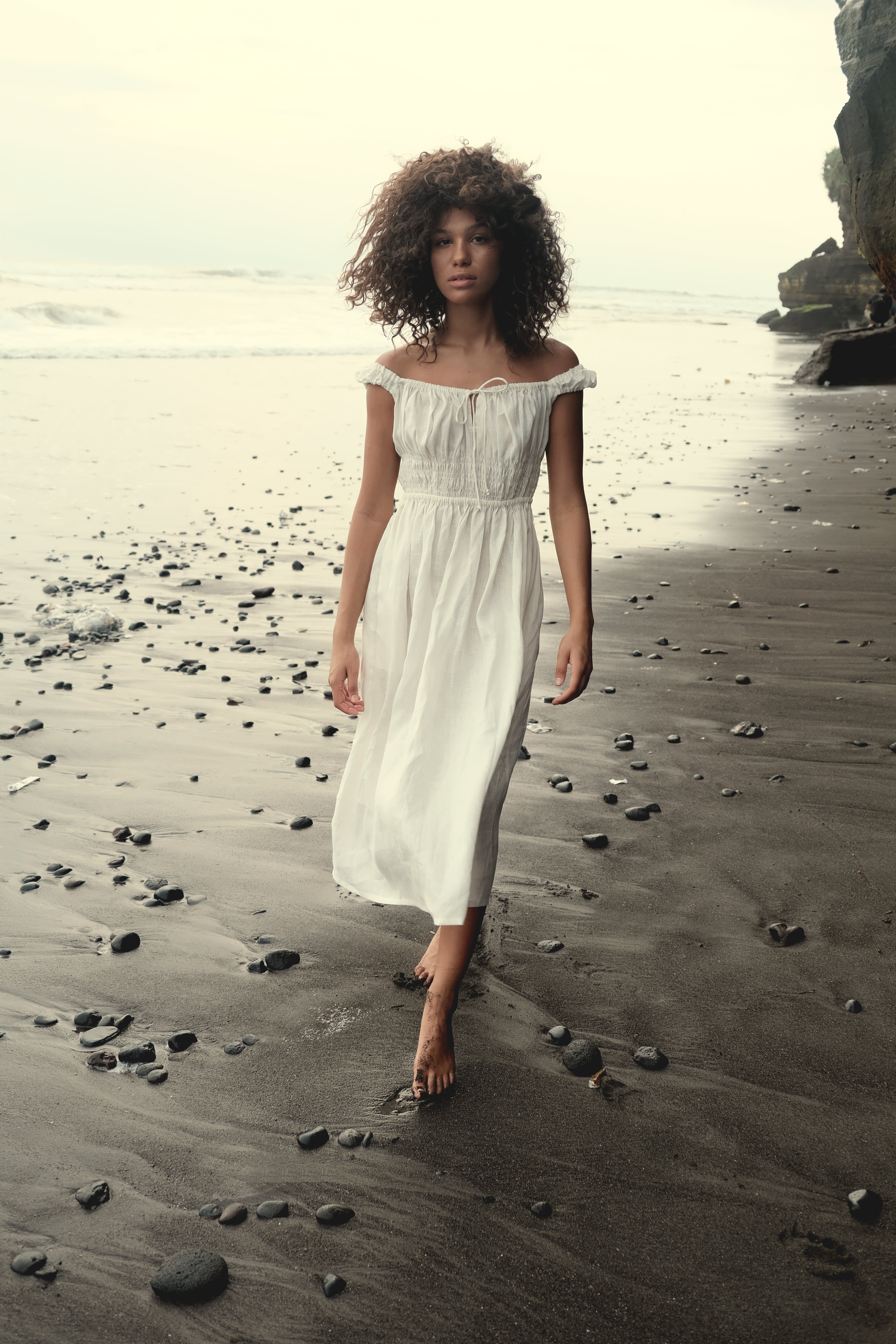 Gathered Bust Dress in White