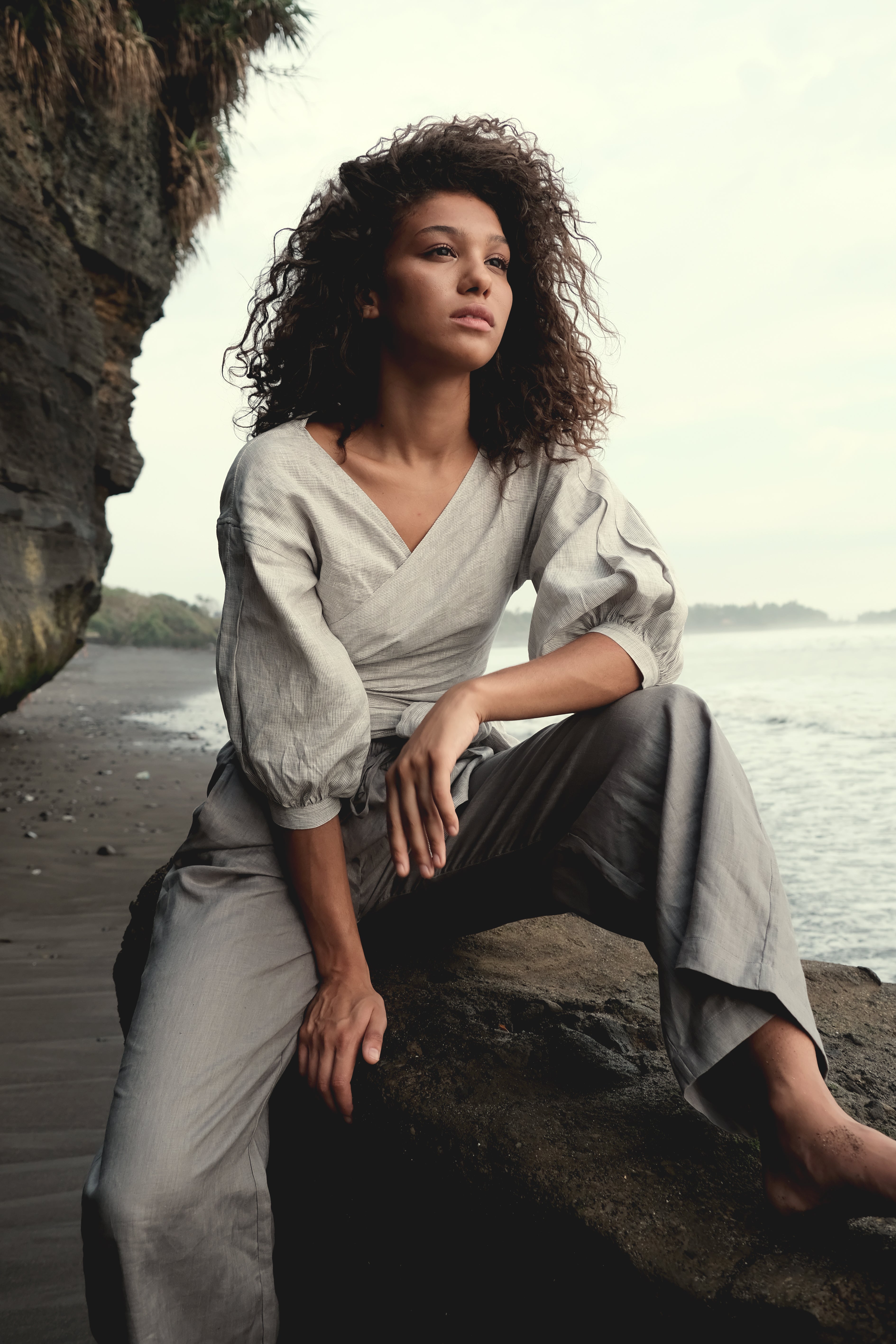 Wrap Top in Gray Stripe