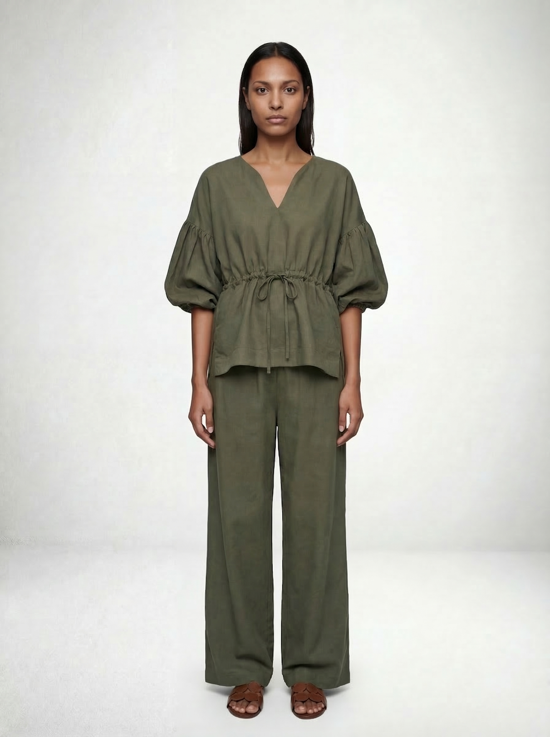 High Waisted Lounge Pant in Army Green