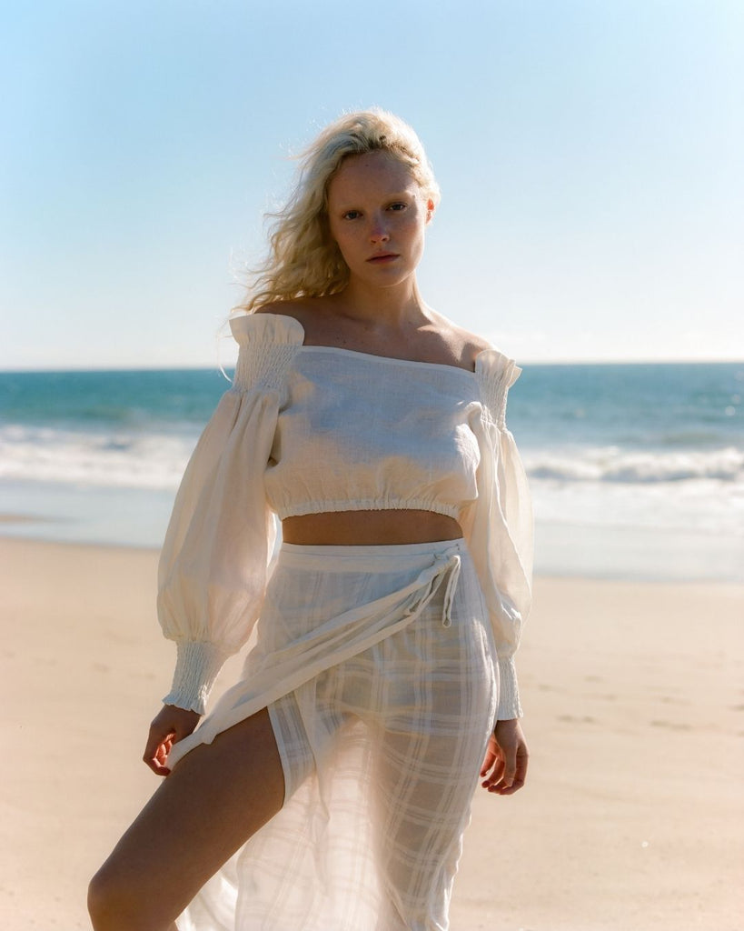 Shirred Crop Top in White