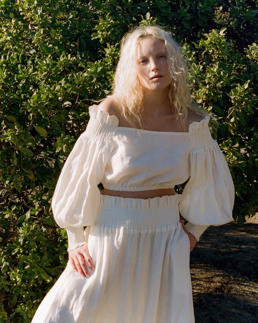 Shirred Maxi Skirt in White