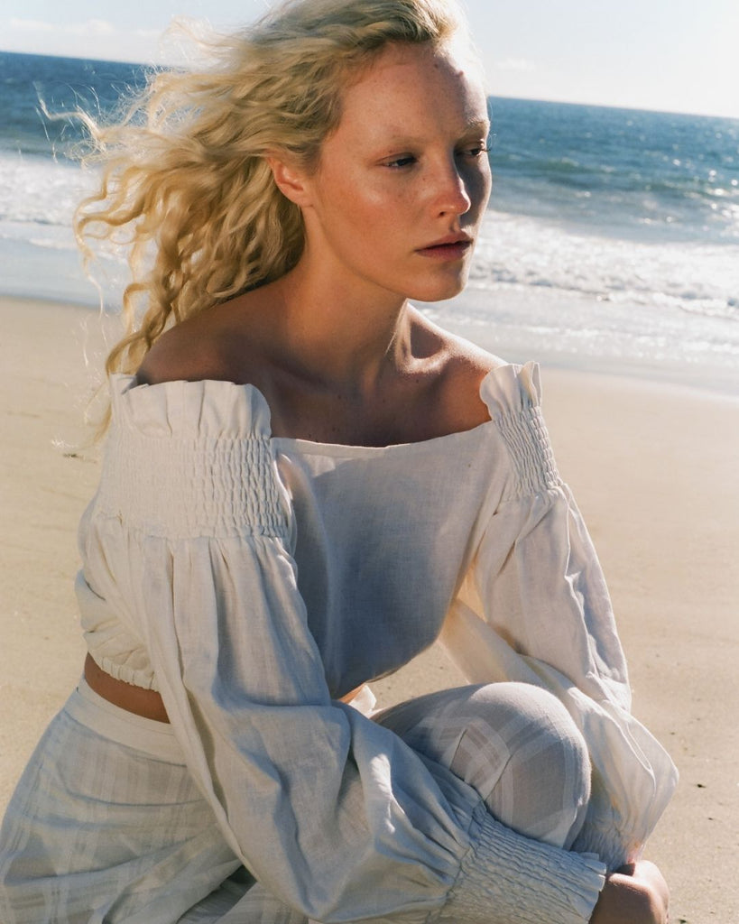 Shirred Crop Top in White