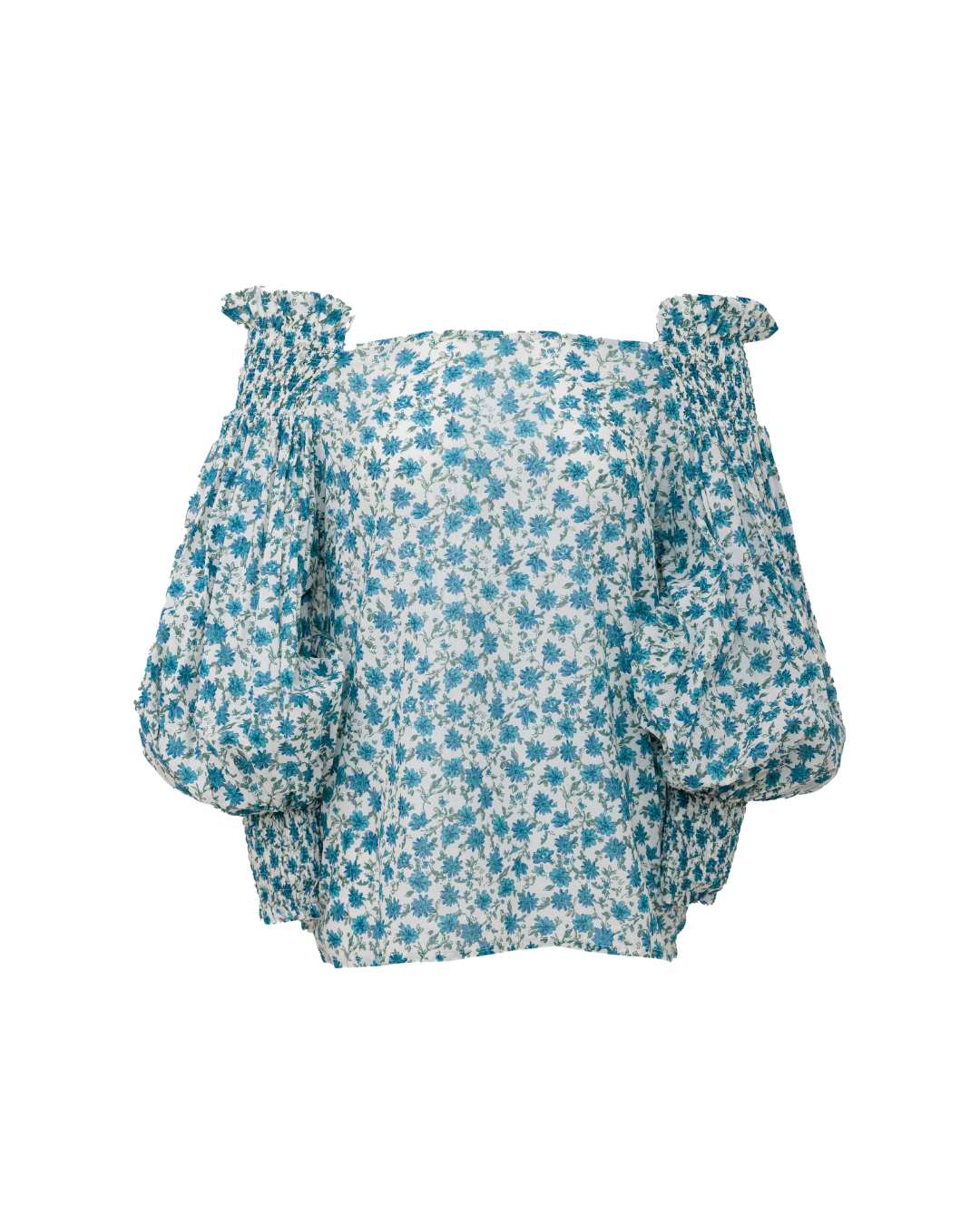 Off-The-Shoulder Top in Blue Floral Cotton Gauze
