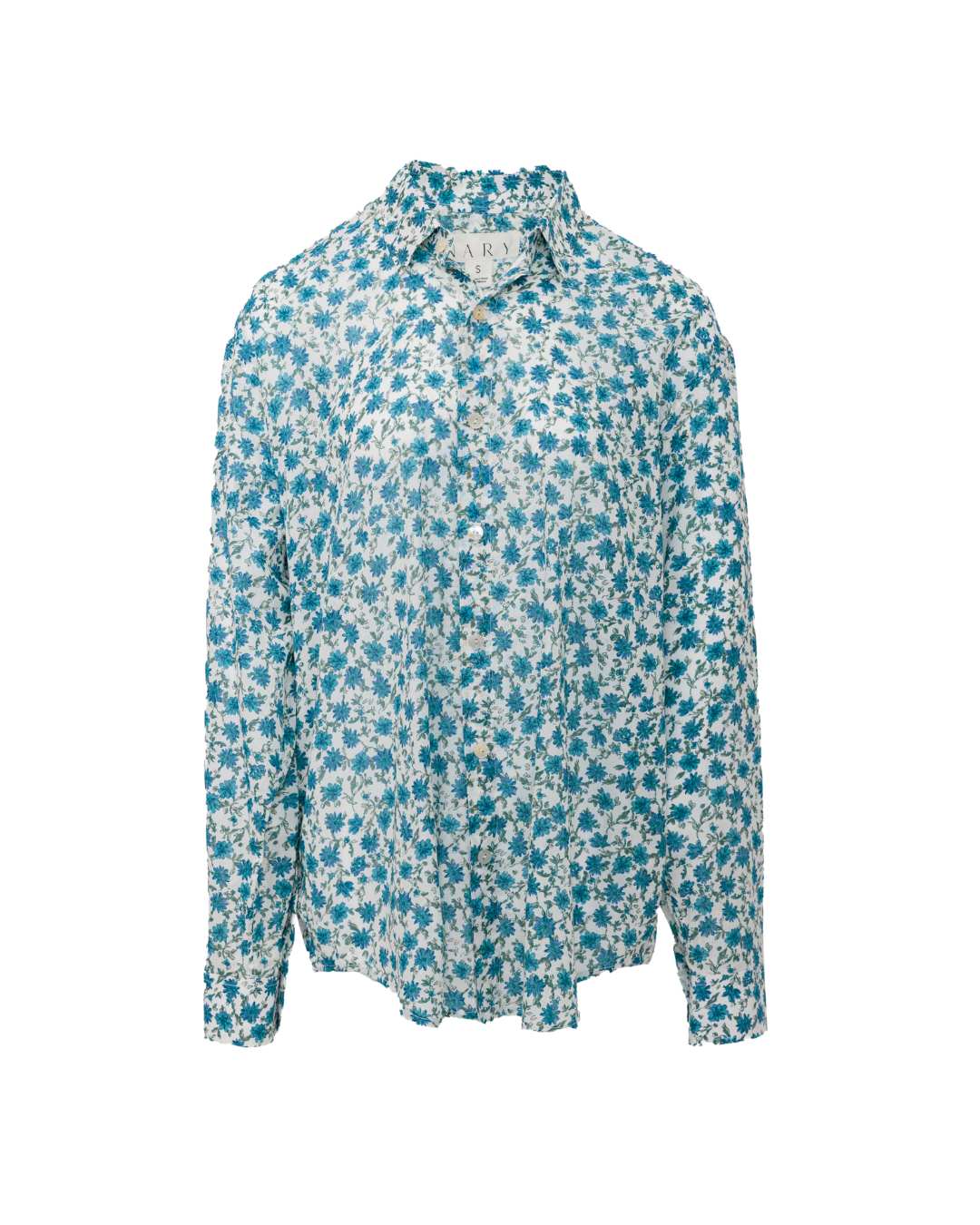 Oversized Button Down in Blue Floral Cotton Gauze