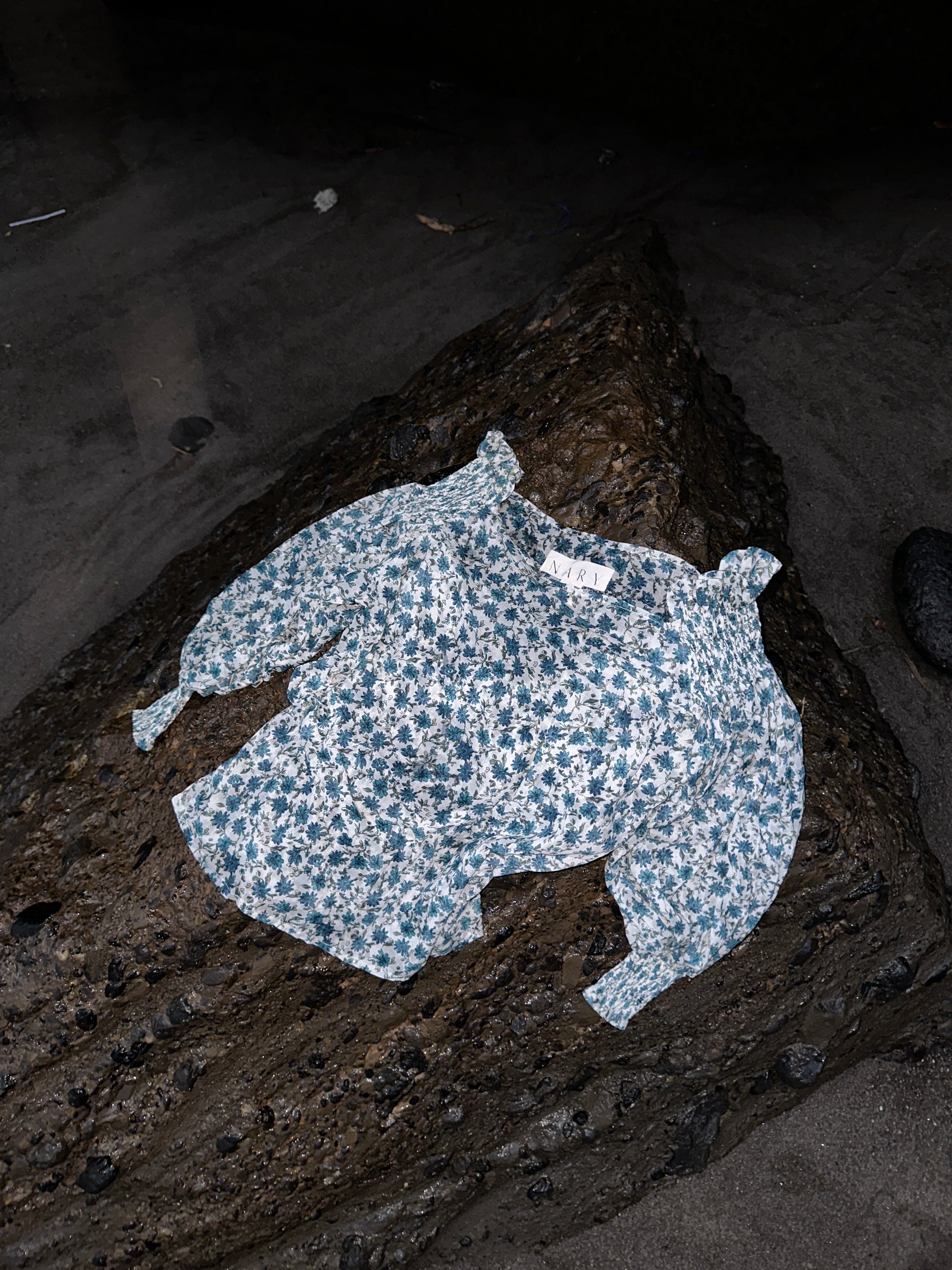 Off-The-Shoulder Top in Blue Floral Cotton Gauze