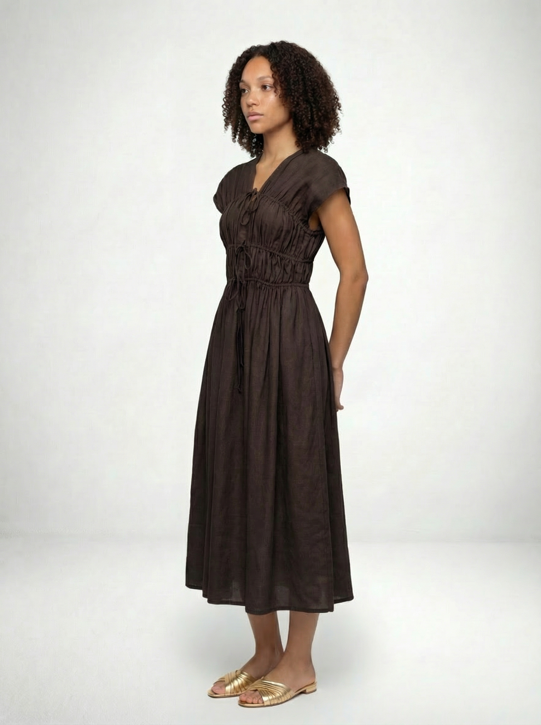 3-Tier Bias Cut Dress in Chocolate Brown