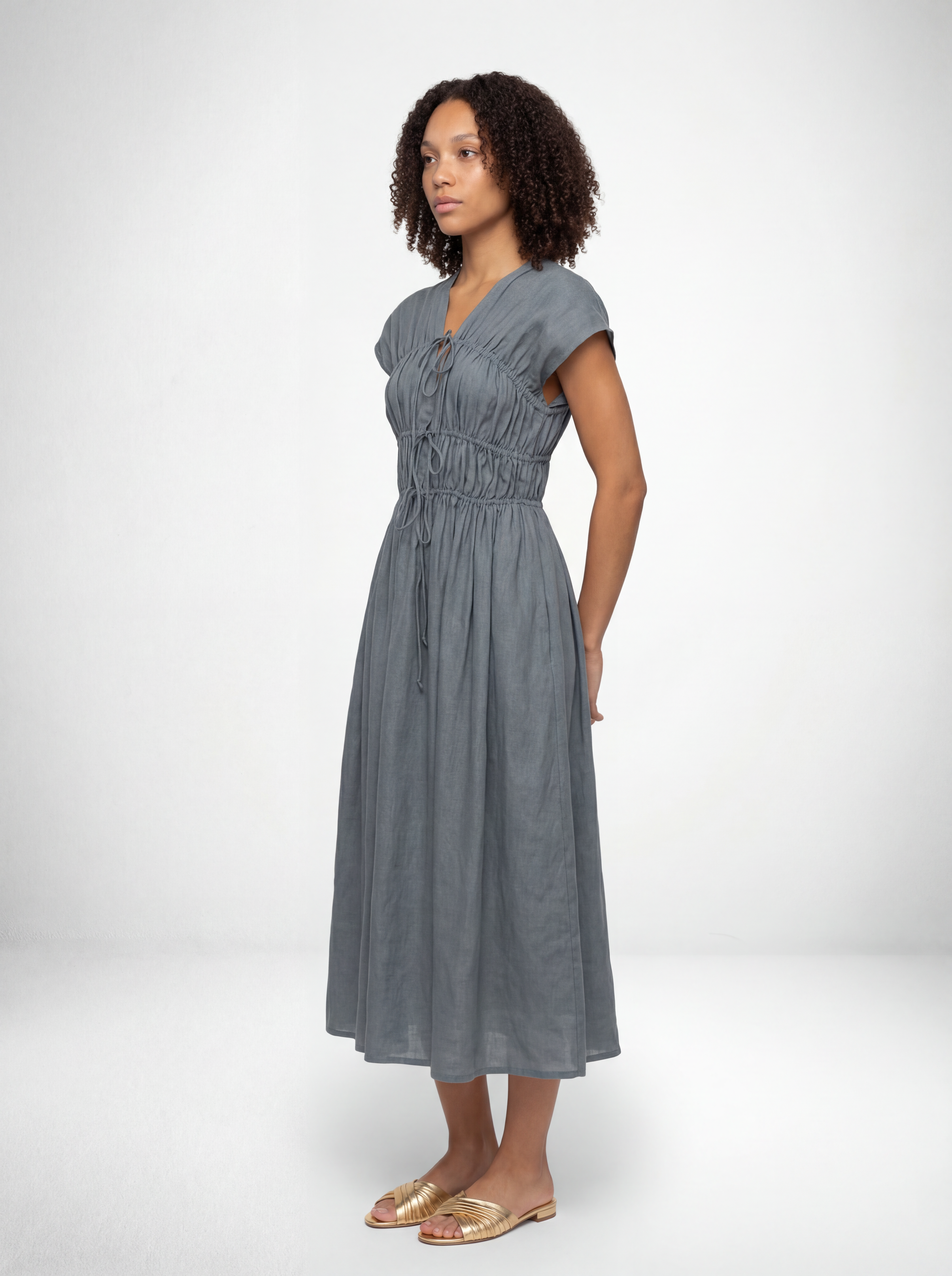 3-Tier Bias Cut Dress in Gray Green